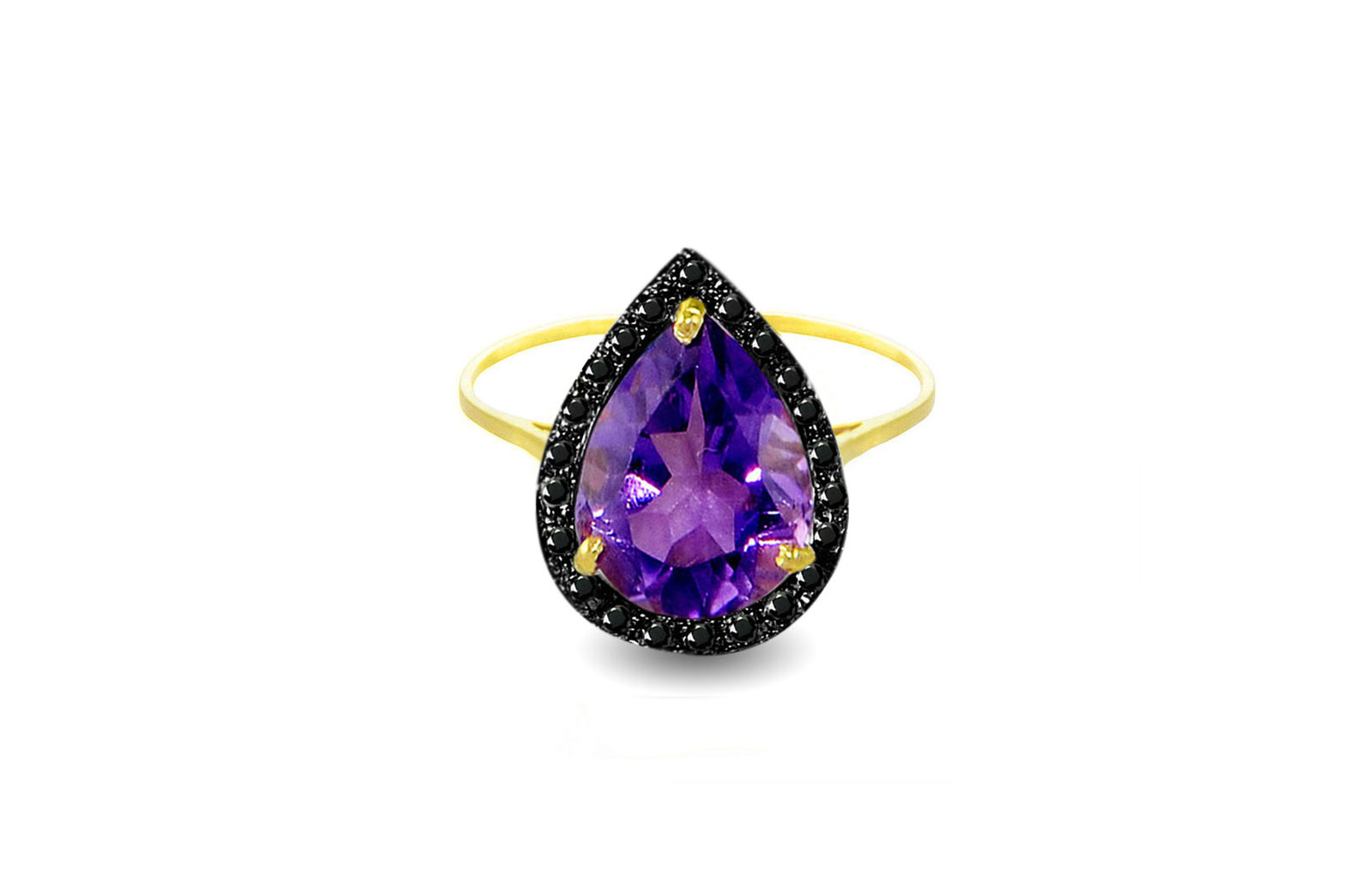  Vera Perla 18K Gold 0.12Ct Genuine Black Diamonds Amethyst Ring