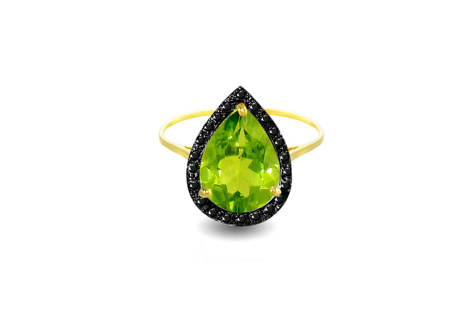  Vera Perla 18K Gold 0.12Ct Genuine Black Diamonds Peridot Ring