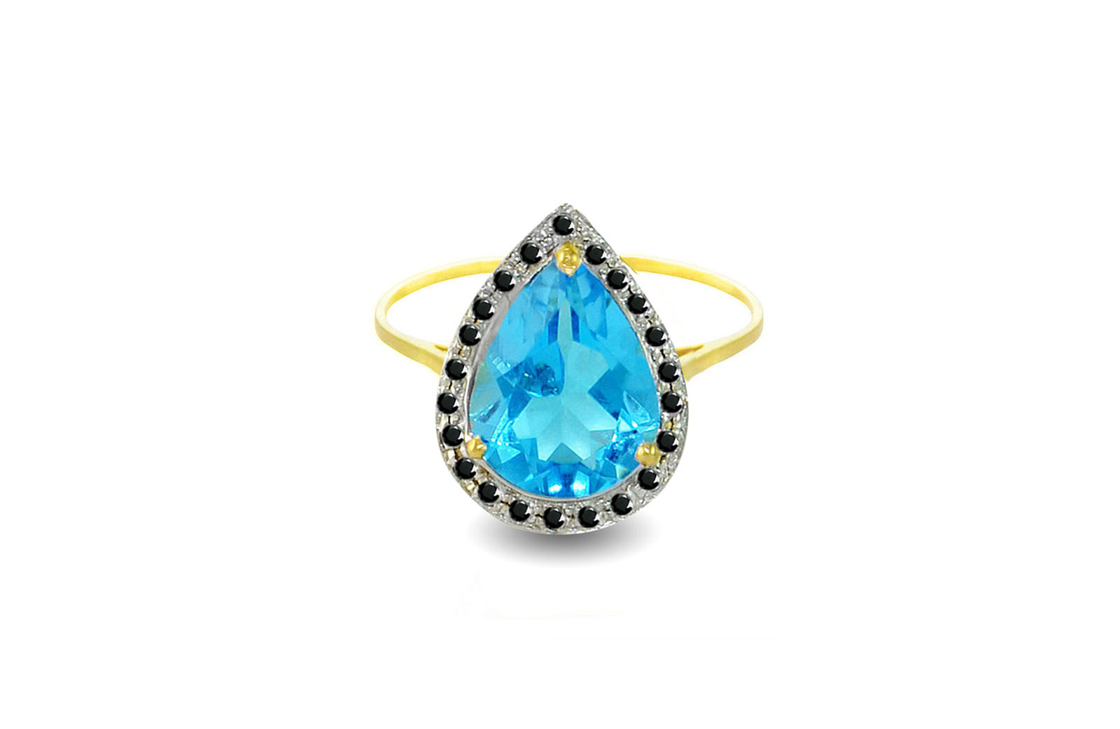  Vera Perla 18K Gold 0.12Ct Genuine Black Diamonds Topaz Ring