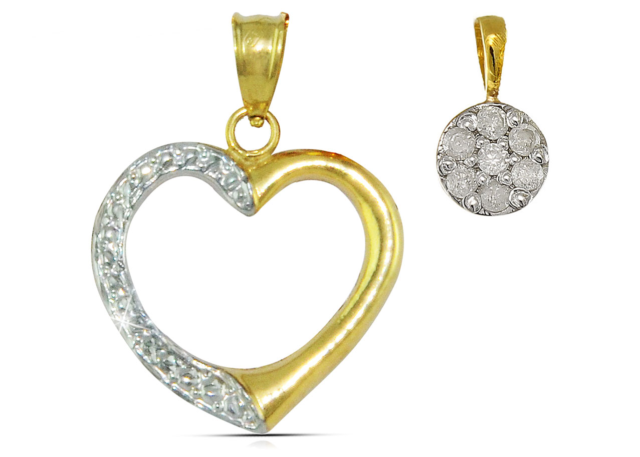  Vera Perla 18K Solid Gold 0.07cts Genuine Diamonds Heart and Solitaire Pendants 