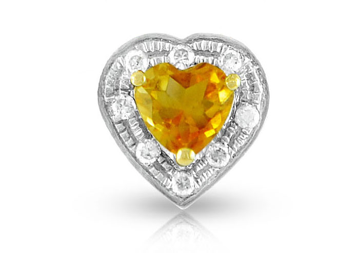  Vera Perla 18K Solid Gold and 0.08Cts Diamonds and 5mm Genuine Citrine Heart Pendant