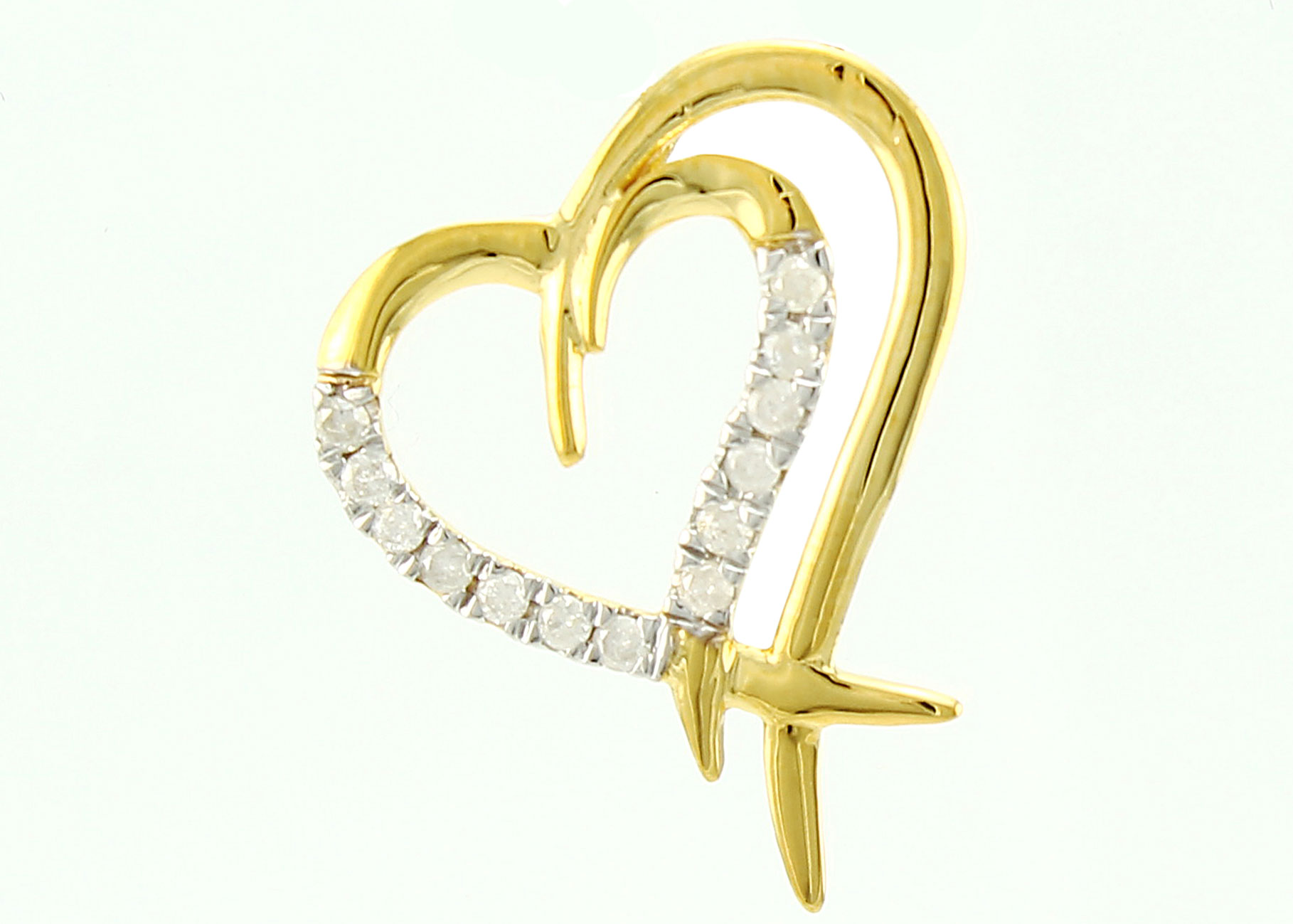  Vera Perla 18K Solid Gold and 0.13Cts Diamonds Crossed Double Heart Pendant