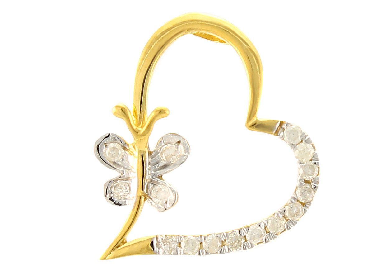  Vera Perla 18K Solid Gold and 0.15Cts Diamonds Butterfly Heart Pendant 