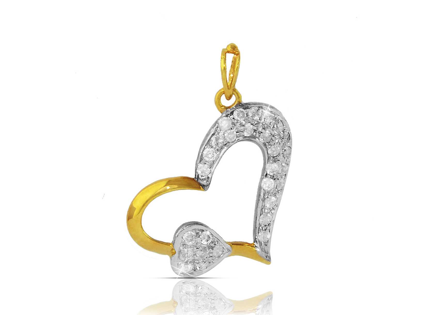  Vera Perla 18K Solid Yellow Gold 0.28Ct Genuine Diamonds  Big Heart Holds Small Heart Pendant
