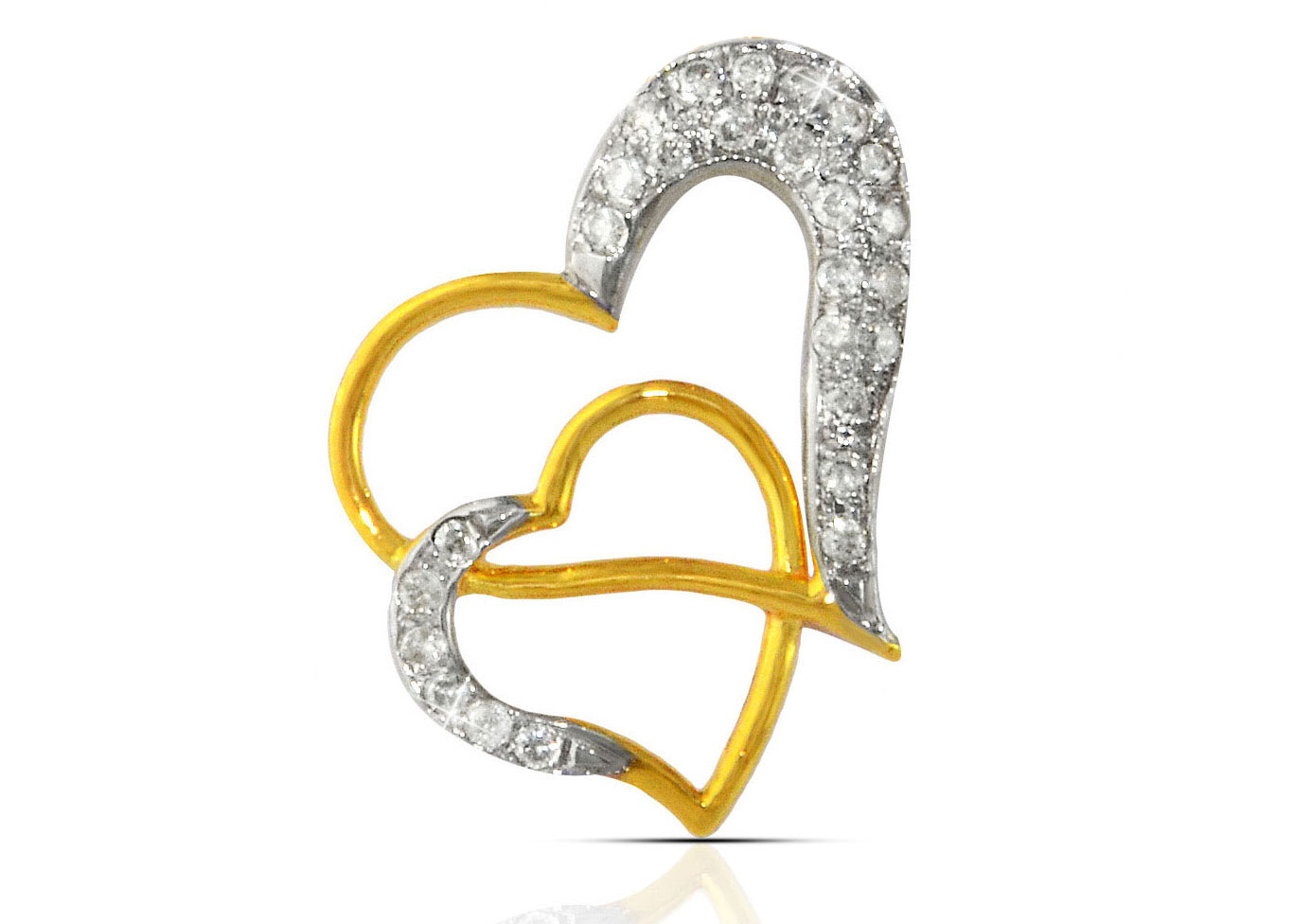  Vera Perla 18K Solid Yellow Gold 0.28Ct Genuine Diamonds  Big Heart Holds Small Heart Pendant