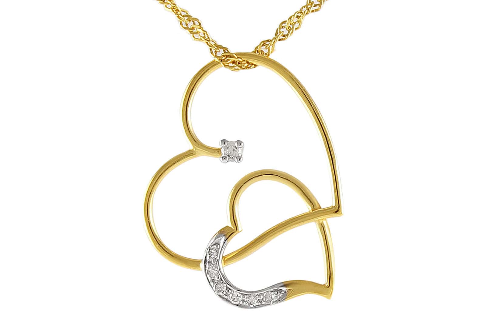 Vera Perla 18K Solid Gold, 0.07Cts Diamonds 2 Hearts Necklace