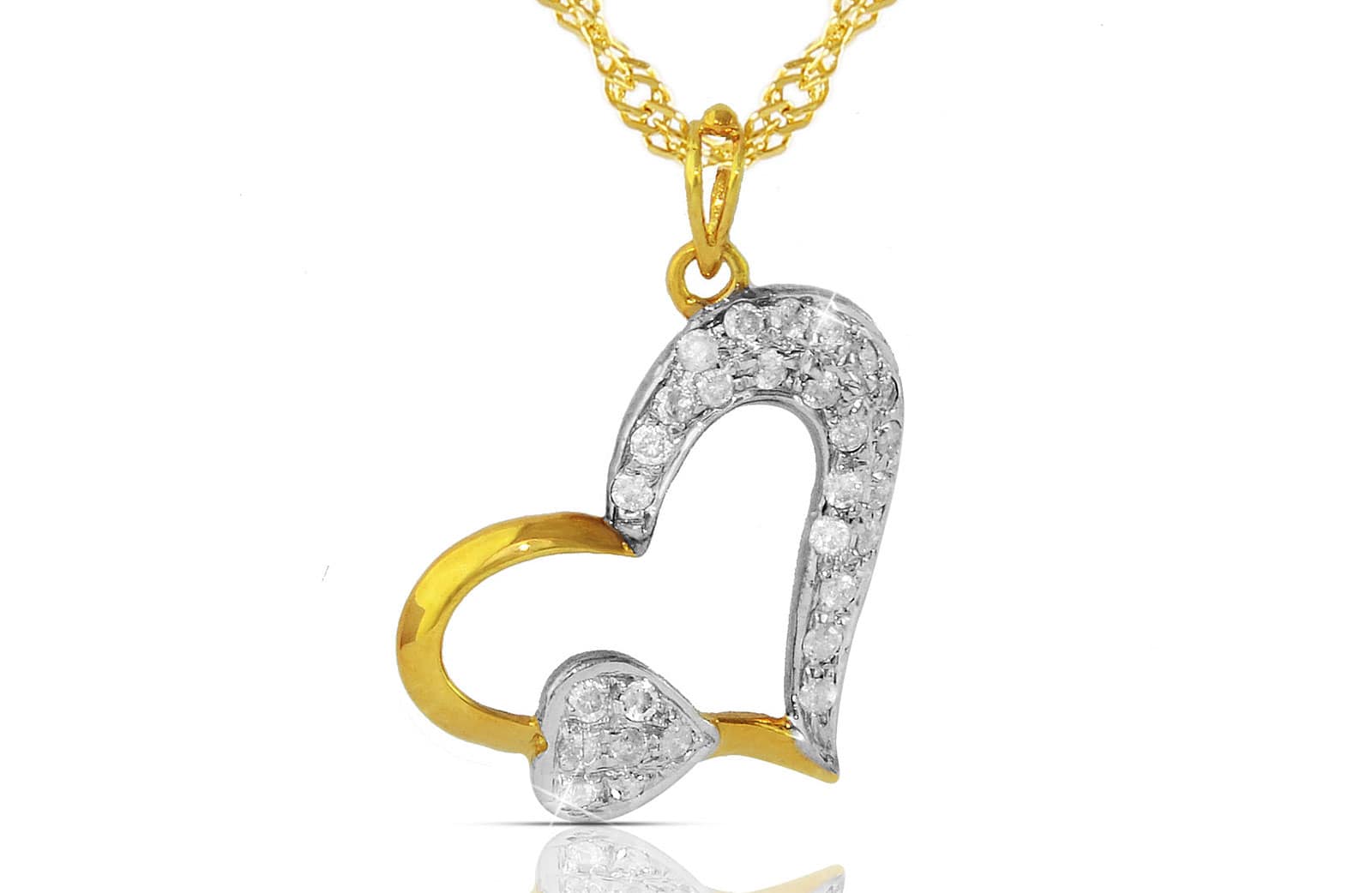 Vera Perla 18K Solid Yellow Gold 0.28Ct Genuine Diamonds  Big Heart Holds Small Heart Necklace