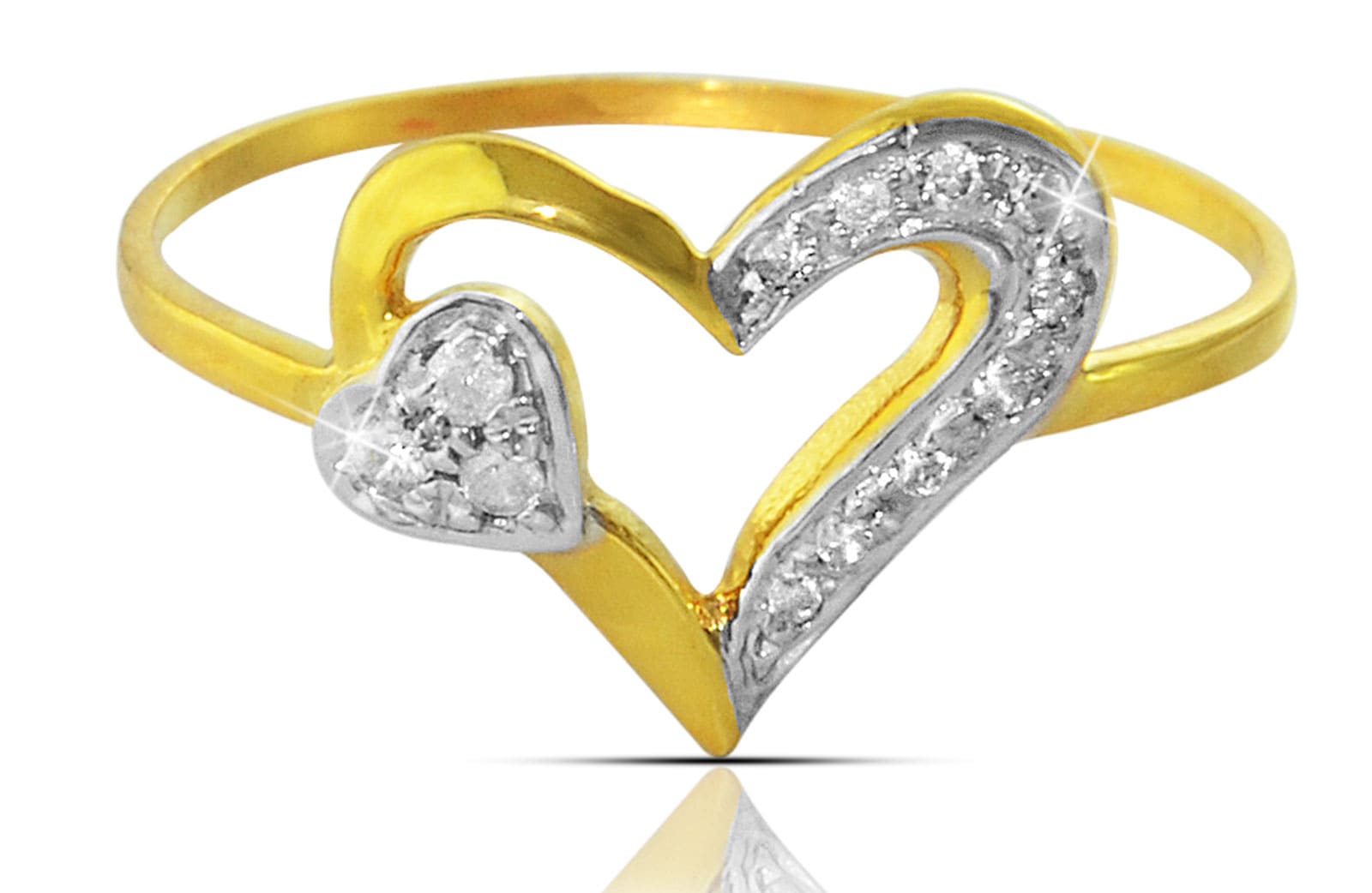 Vera Perla 18K Solid Yellow Gold 0.12Ct Genuine Diamonds  Big Heart Holds Small Heart Ring