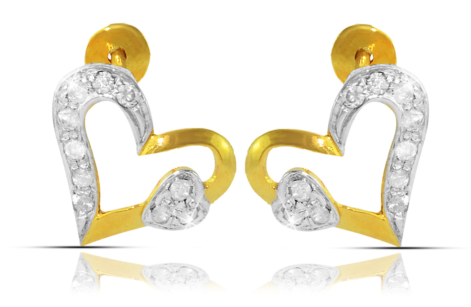 Vera Perla  18K Solid Yellow Gold 0.24Ct Genuine Diamonds  Big Heart Holds Small Heart Earrings