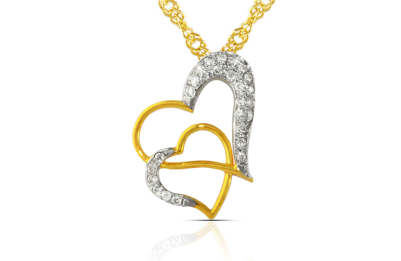 Vera Perla 18K Solid Yellow Gold 0.28Ct Genuine Diamonds  Big Heart Holds Small Heart Necklace