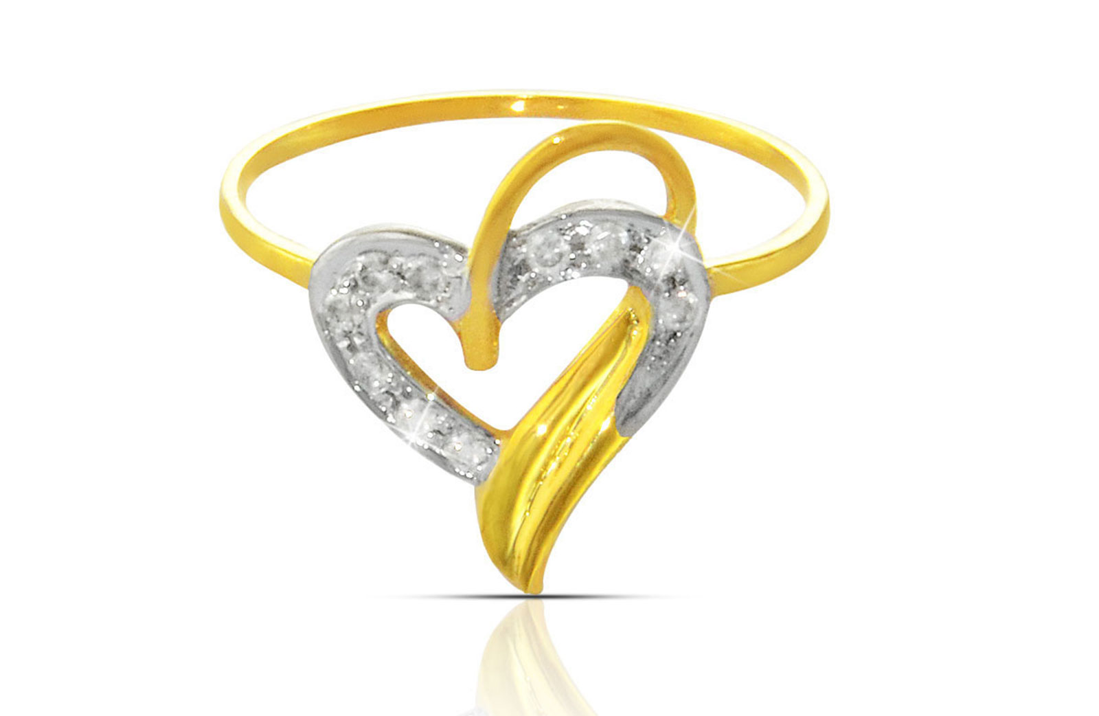 Vera Perla 18K Solid Yellow Gold 0.12Ct Genuine Diamonds Overlapped  Heart Ring