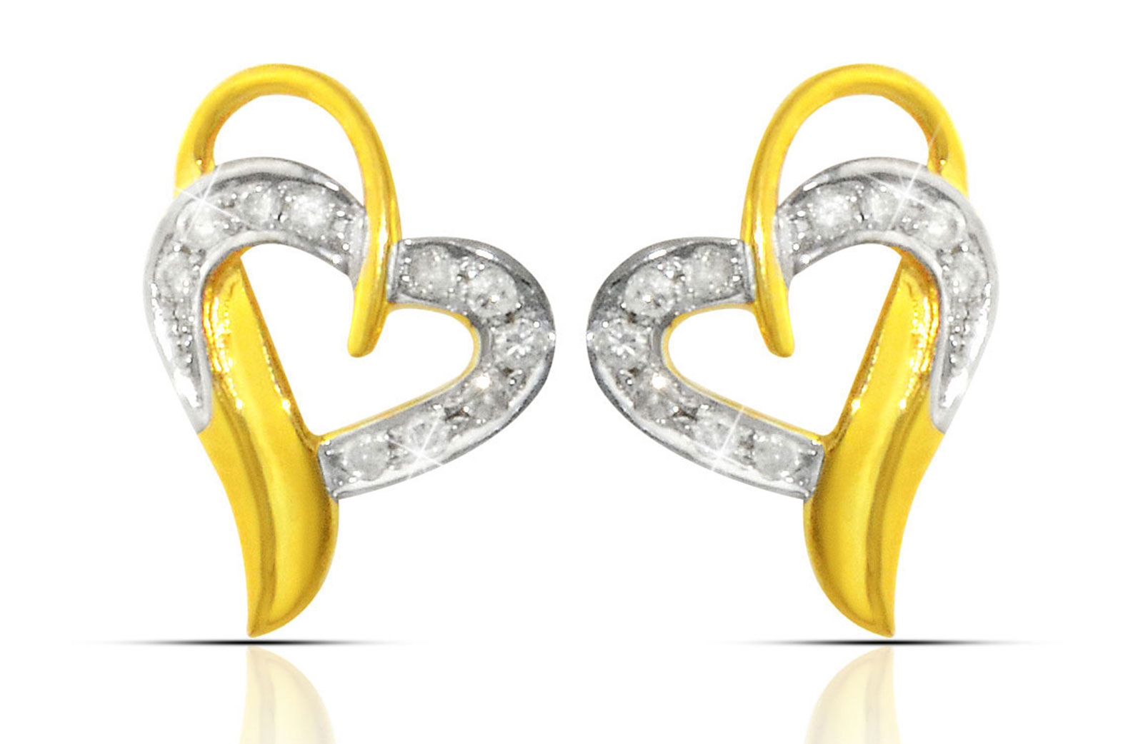 Vera Perla  18K Solid Yellow Gold 0.24Ct Genuine Diamonds Overlapped  Heart Earrings