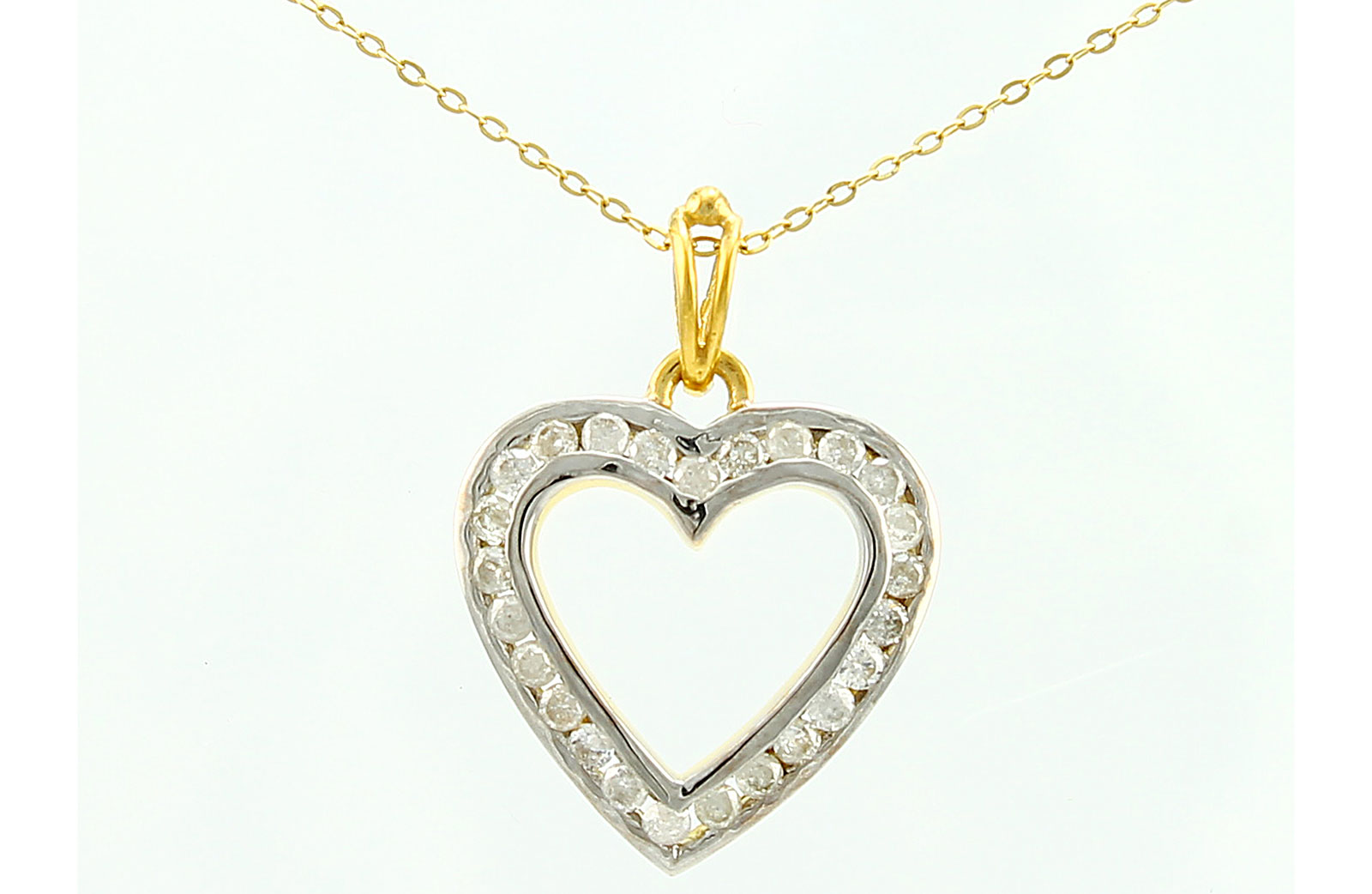 Vera Perla 18K Solid Gold and 0.25Cts Diamonds Chanel Setting Heart Necklace 