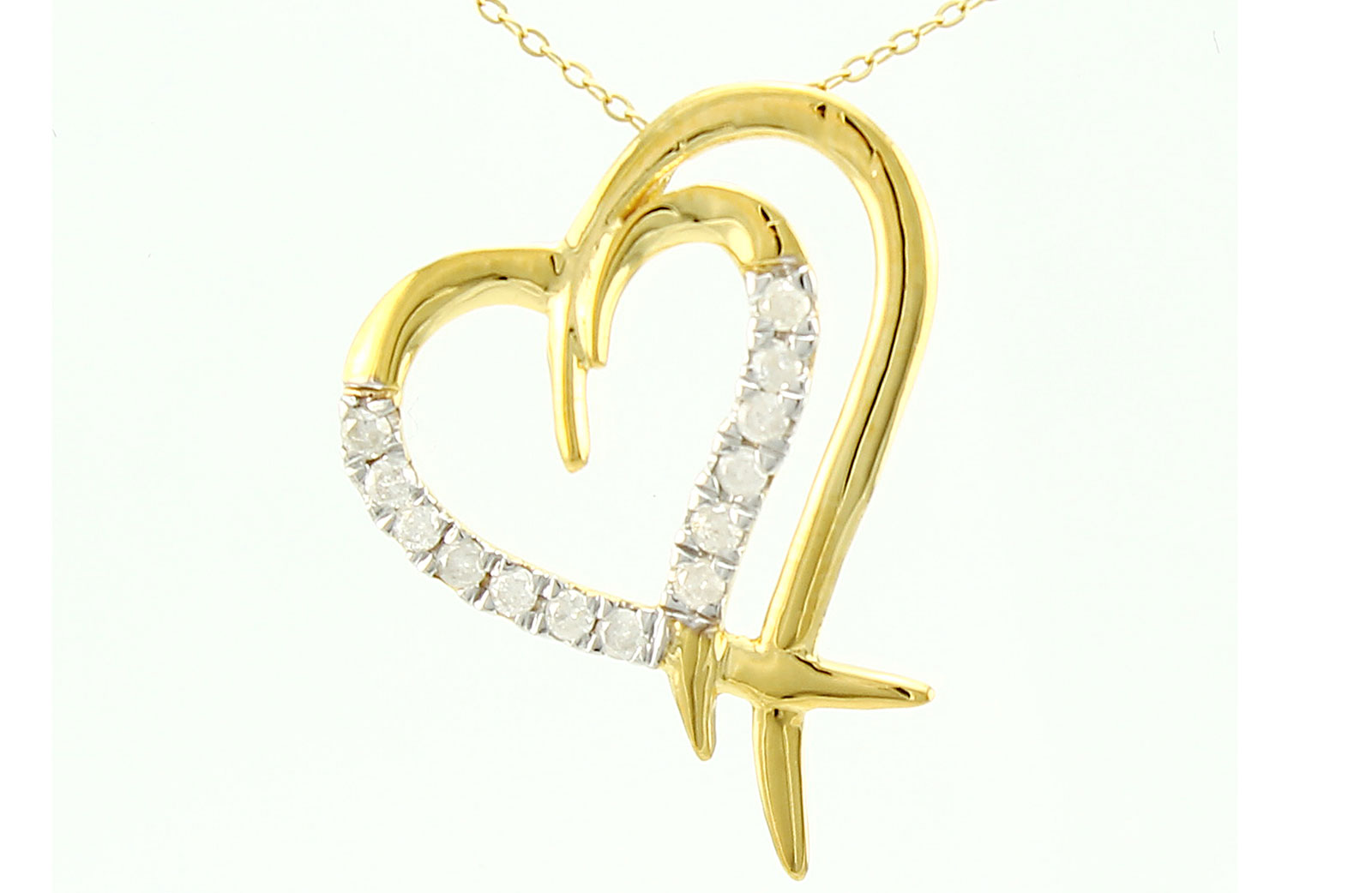 Vera Perla 18K Solid Gold and 0.13Cts Diamonds Crossed Double Heart Necklace 