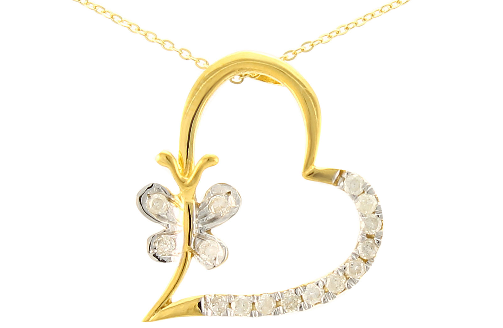 Vera Perla  18K Solid Gold and 0.15Cts Diamonds Butterfly Heart Necklace