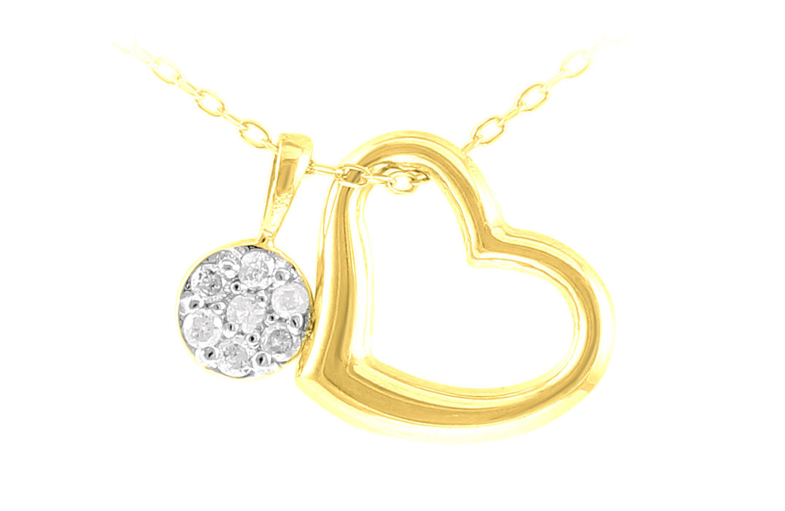 Vera Perla  18K Yellow and White Gold 0.07Cts Genuine Diamonds  Solitaire and Opened Heart  Necklace