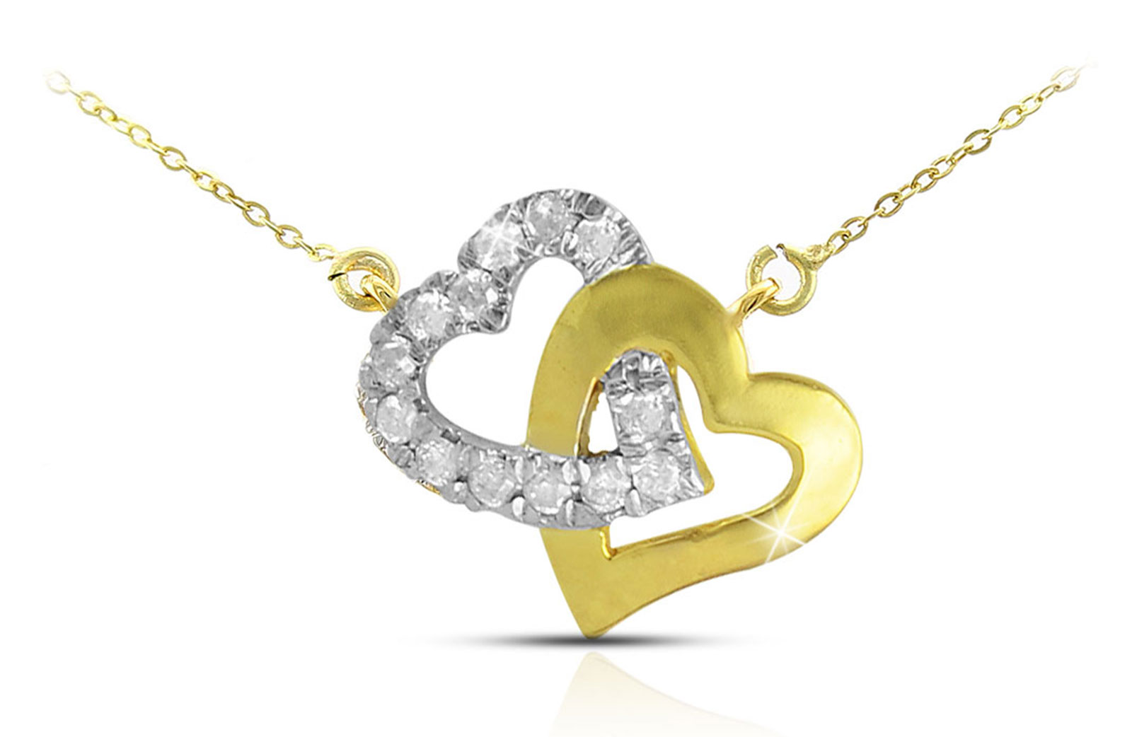Vera Perla 18K Solid Gold and 0.15Cts Diamonds Interlocking Hearts Necklace 