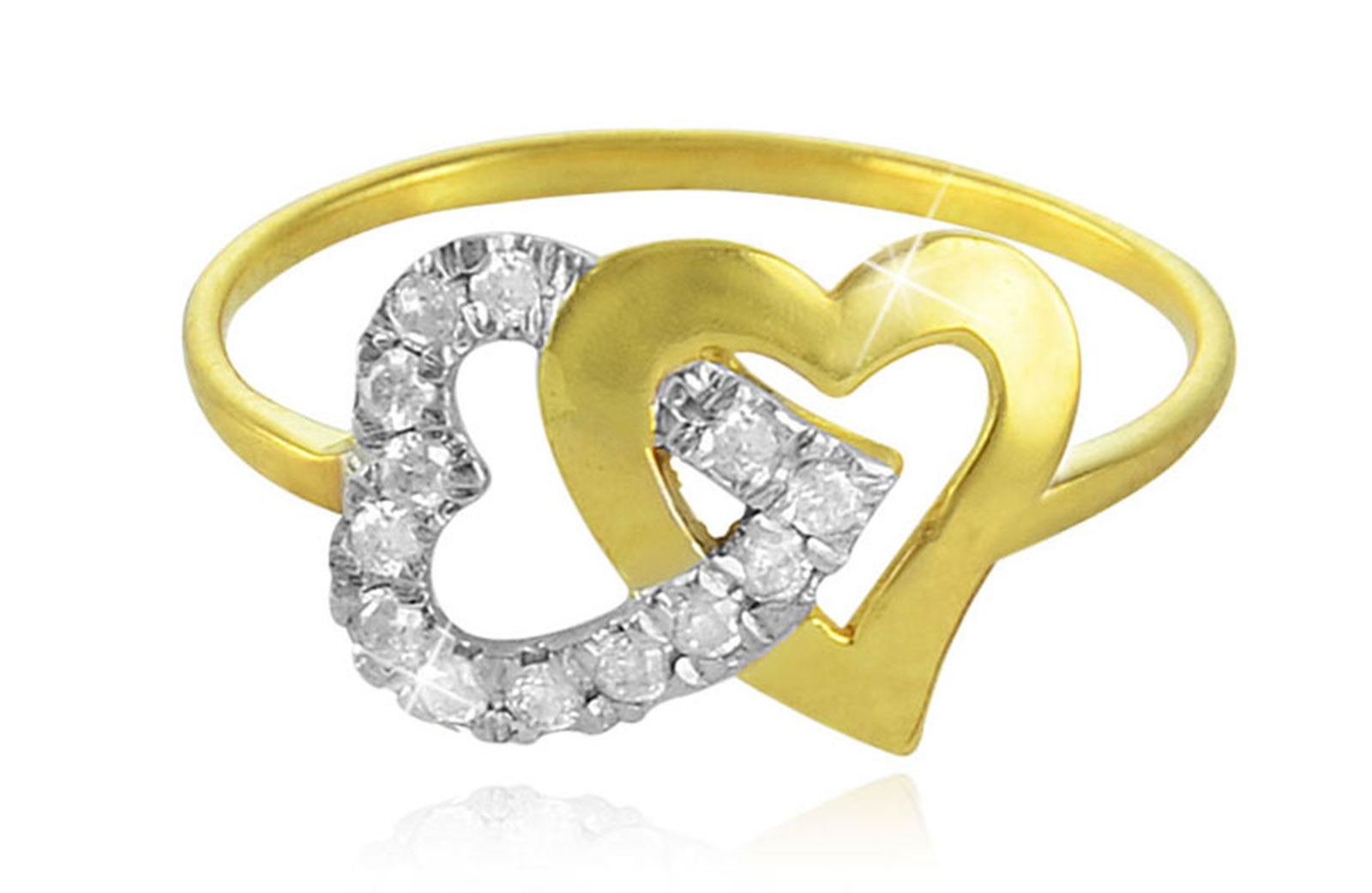 Vera Perla 18K Solid Gold and 0.15Cts Diamonds Interlocking Hearts Ring