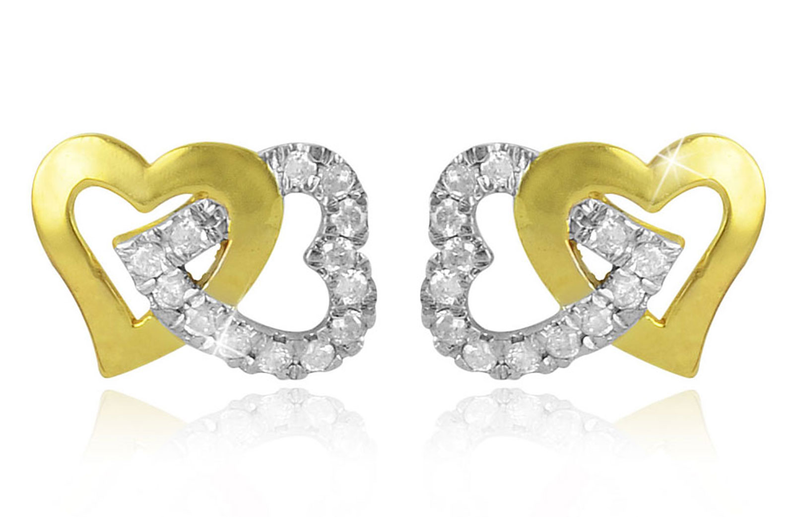 Vera Perla 18K Solid Gold and 0.30Cts Diamonds Interlocking Hearts Earrings