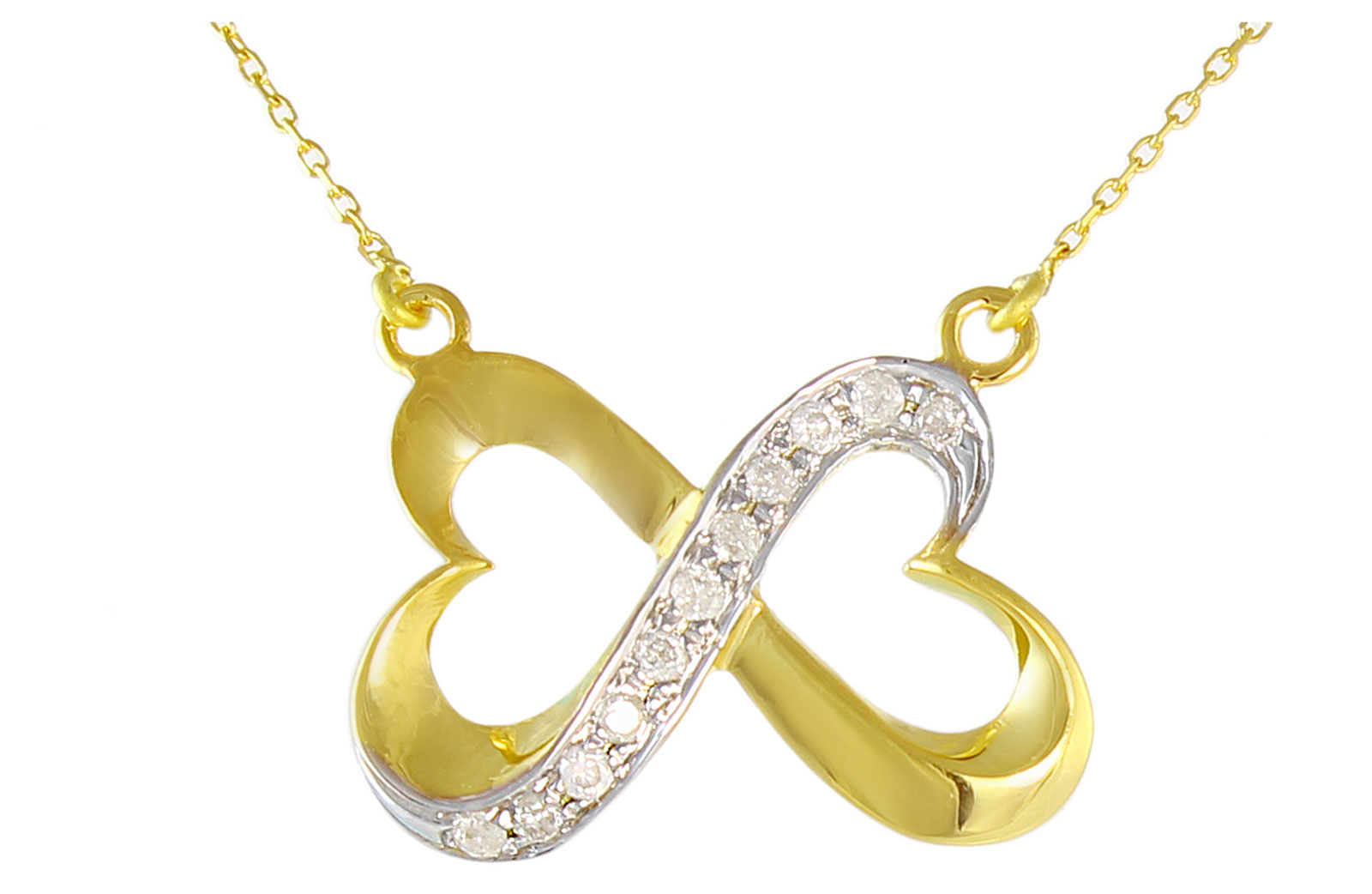 Vera Perla  18K Solid Gold and 0.11Cts Diamonds Interlocking Hearts Necklace 