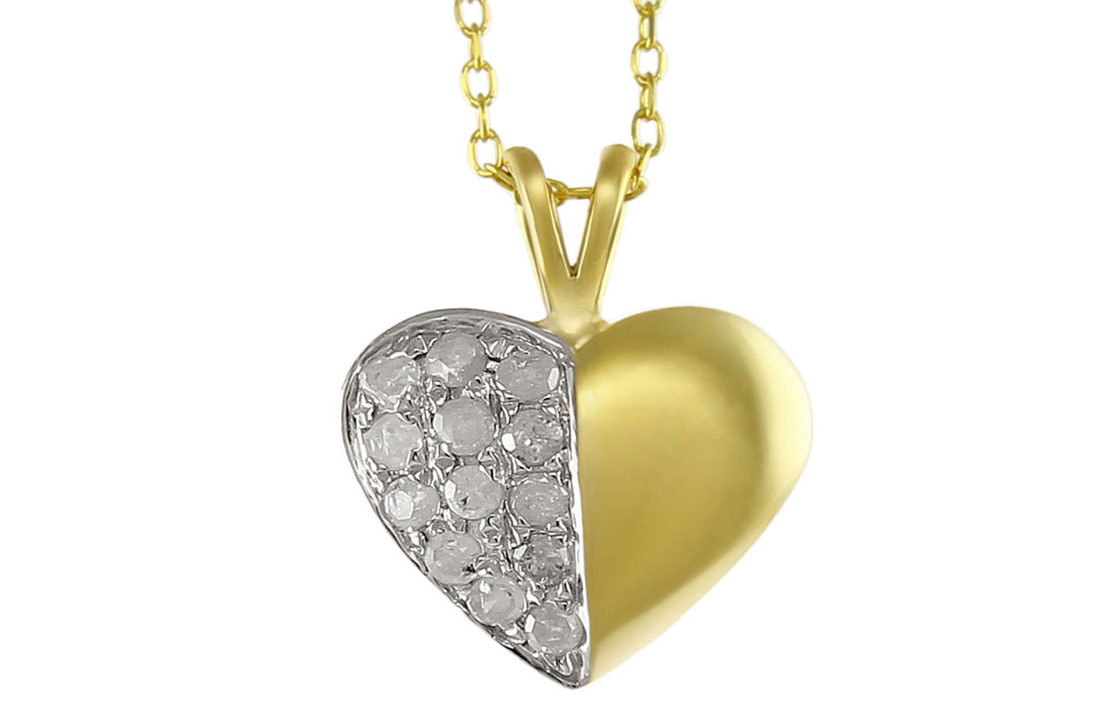 Vera Perla 10k Solid Yellow and White GOLD  0.13CT Genuine Diamonds Heart Necklace