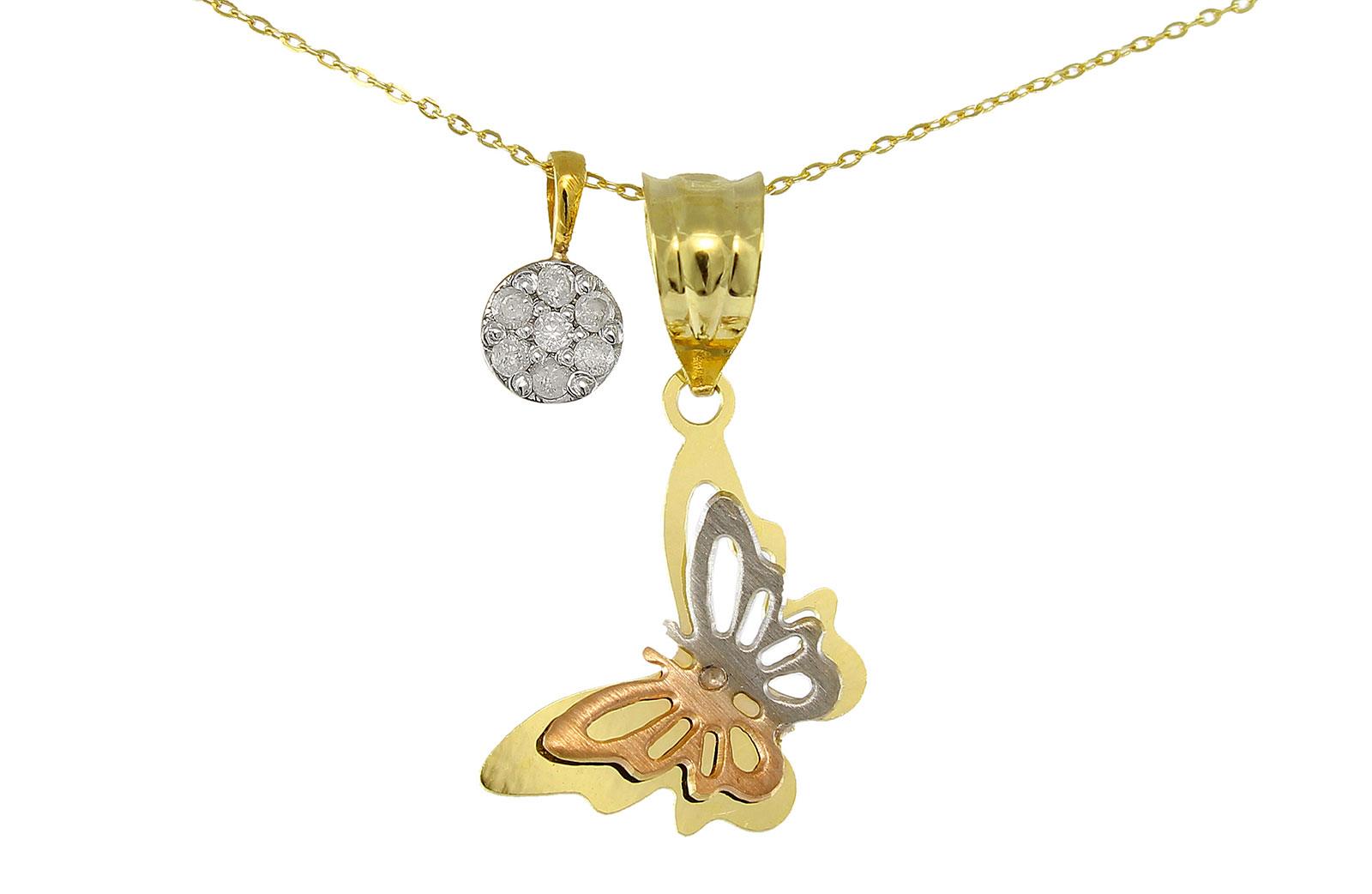 Vera Perla 18K Solid Gold 0.07Cts Genuine Diamonds Butterfly and Solitaire Necklace