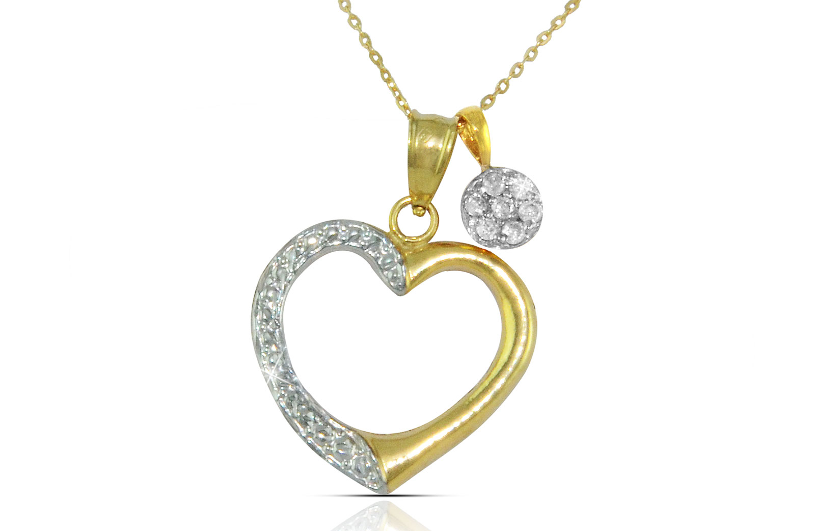 Vera Perla  18K Solid Gold 0.07Cts Genuine Diamonds Heart and Solitaire Necklace 