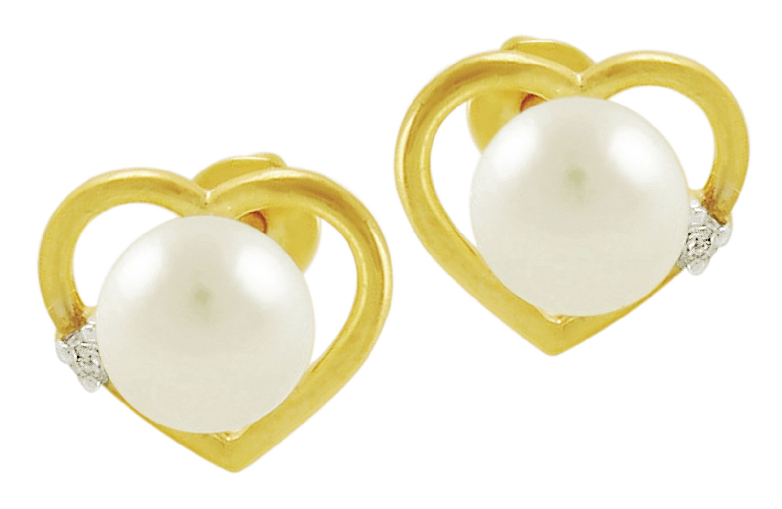 Vera Perla  18K Solid Gold and 0.02Cts Diamonds 7mm Pearls Heart Earrings