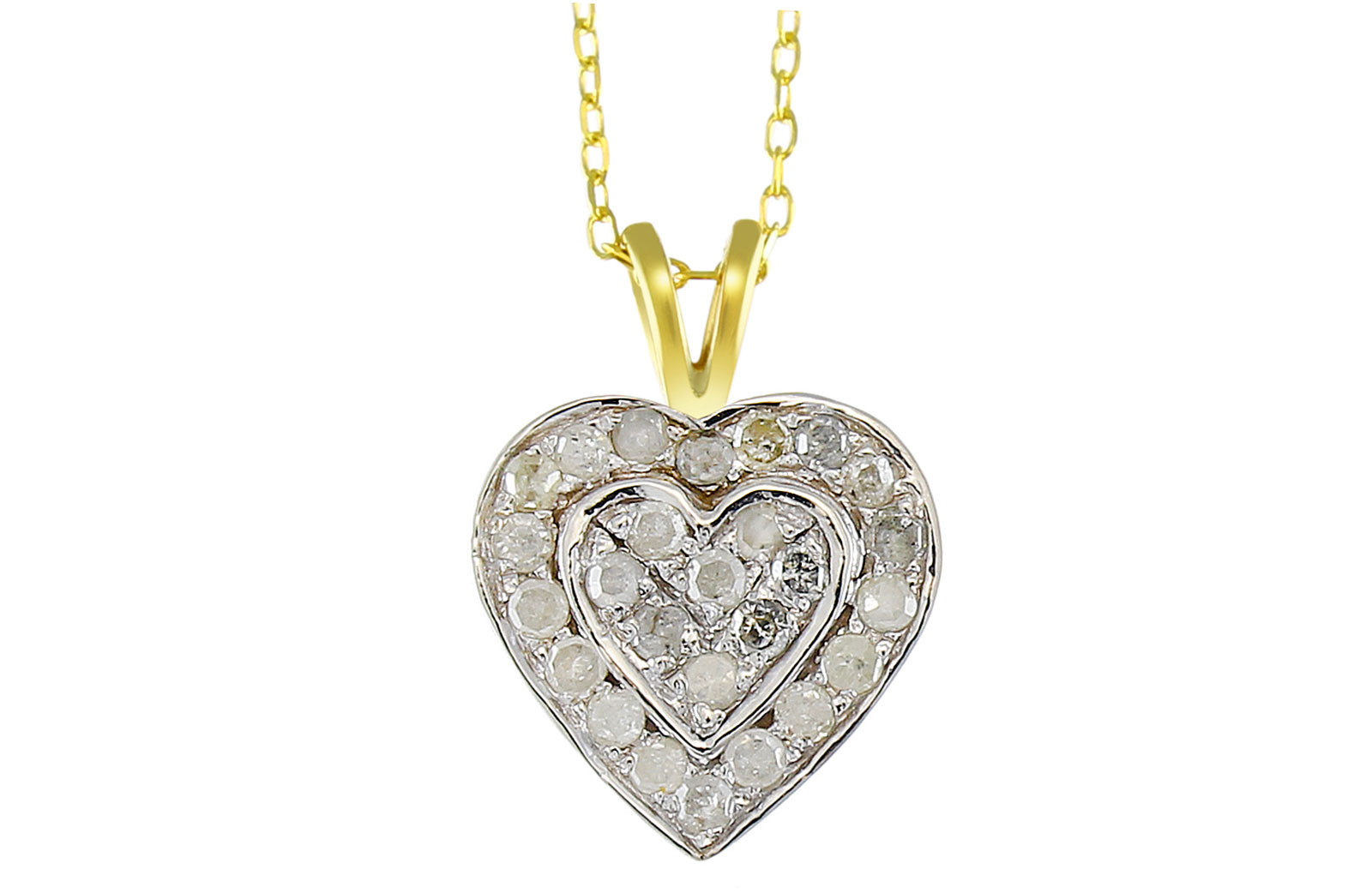 Vera Perla 10k Solid Yellow and White GOLD 0.26CT GENUINE Full DIAMONDS Heart Necklace