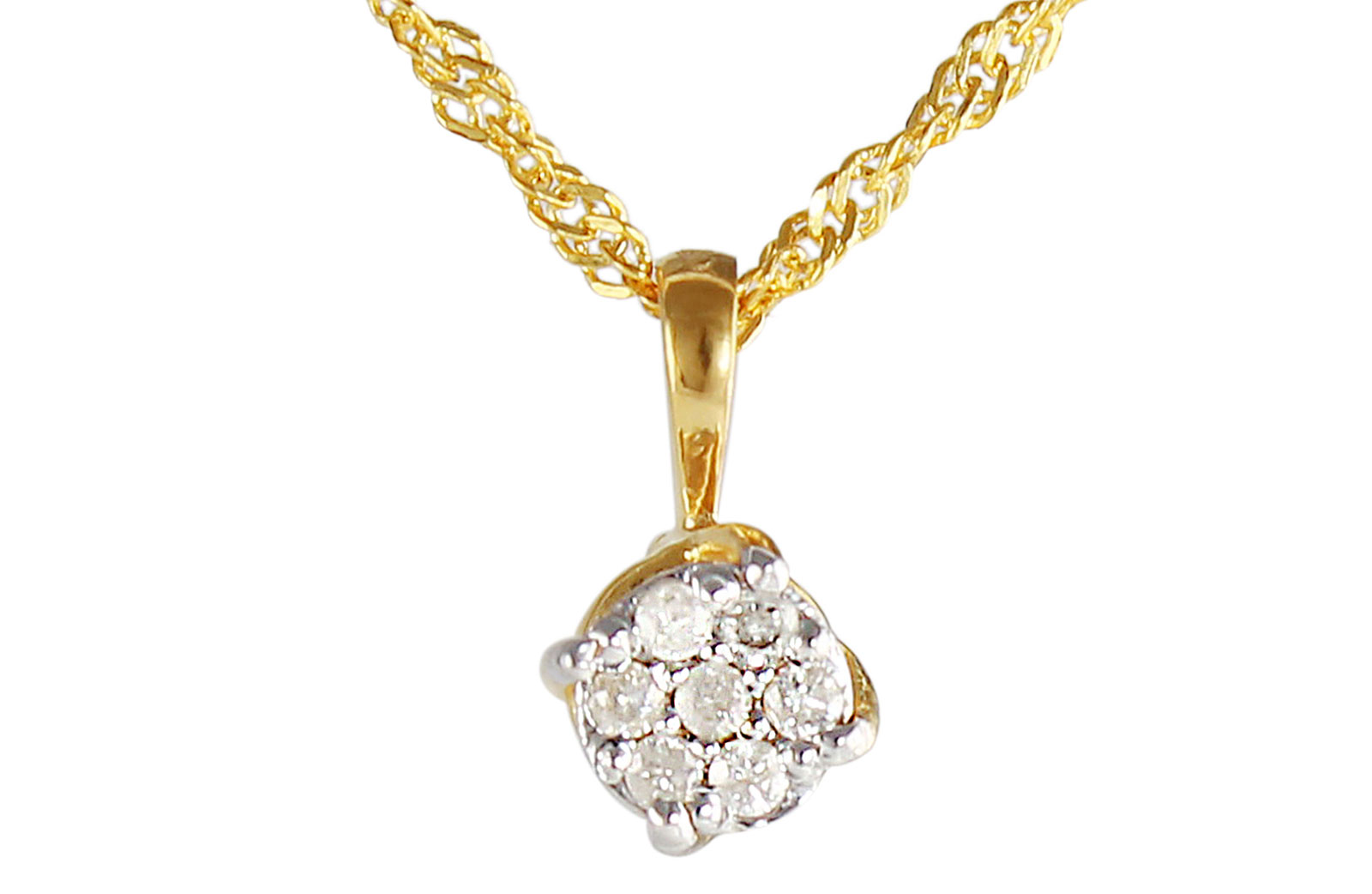 Vera Perla Jewels 22K Solid Gold 0.7cts Twisted Solitaire Pendant + 18K Chain Necklace