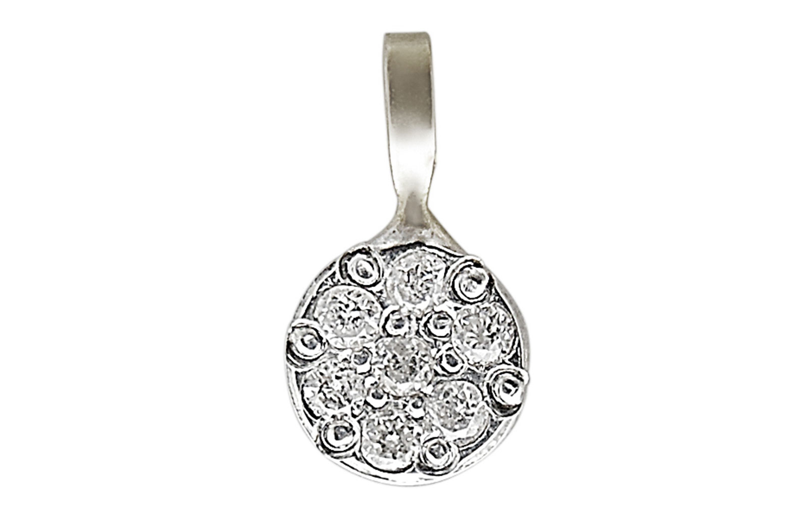 Vera Perla  18K Solid White Gold and Genuine Diamonds  Solitaire Pendant