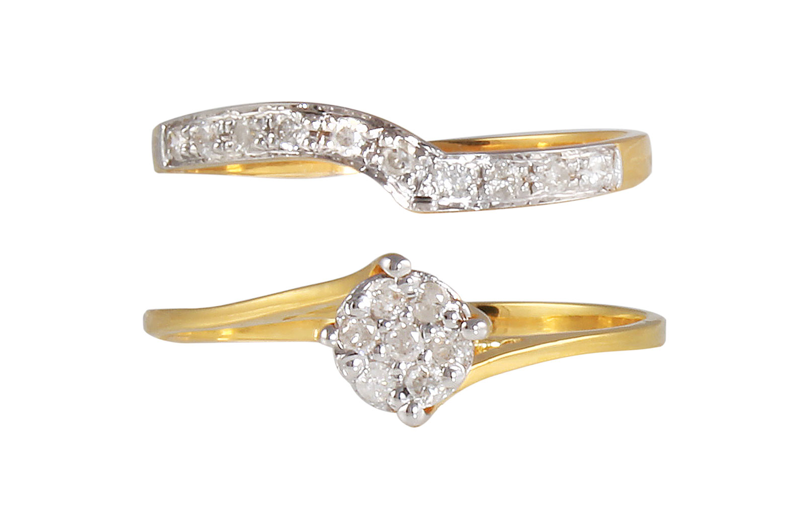 Vera Perla 18K Solid Yellow Gold 0.14Cts Genuine Diamonds  Twisted Engagement Rings Set -Size 6 US