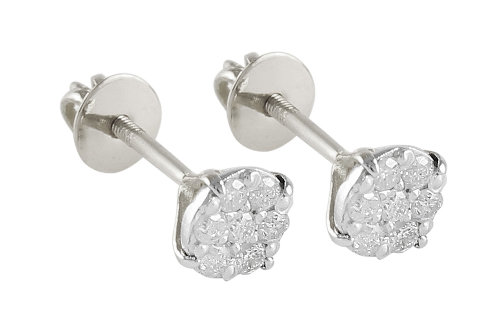 Vera Perla 18K Solid White Gold and 0.14Cts Genuine Diamonds Solitaire Screw Back Earrings 