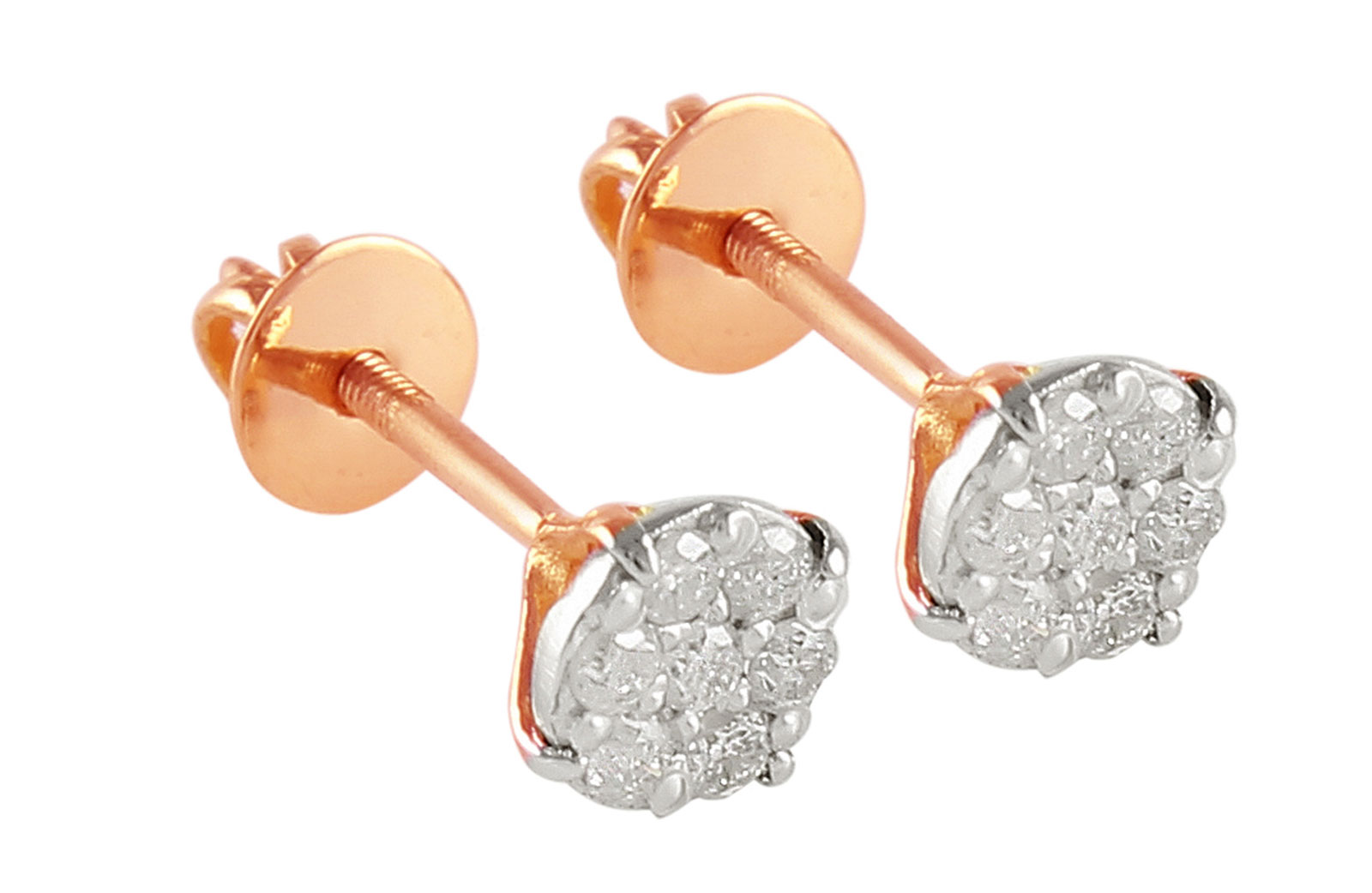 Vera Perla 18K Solid Rose Gold and 0.14Cts Genuine Diamonds Solitaire Screw Back Earrings 