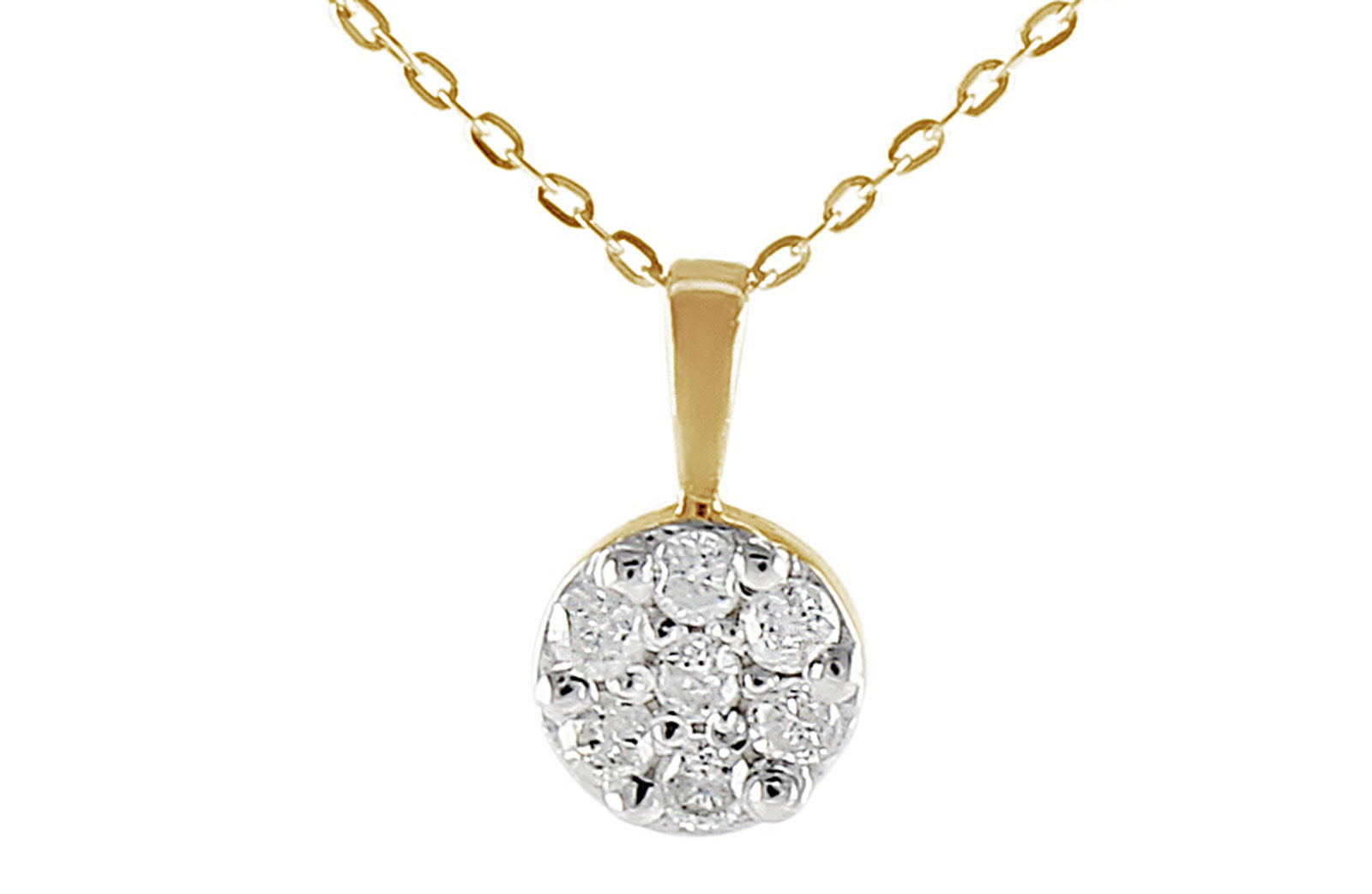 Vera Perla 18K Solid White and Yellow Gold 0.07Cts Genuine Diamonds Solitaire Necklace