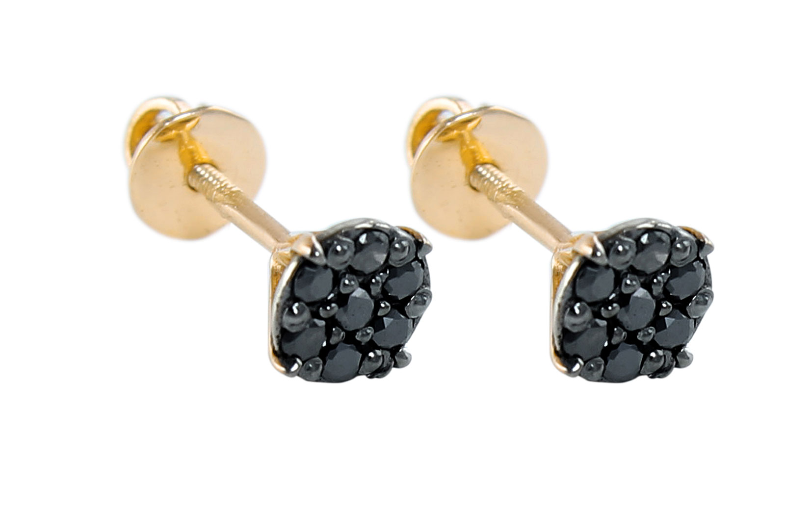 Vera Perla 18K Solid Black and Yellow Gold and 0.14Cts Genuine Black Diamonds Solitaire Screw Back Earrings