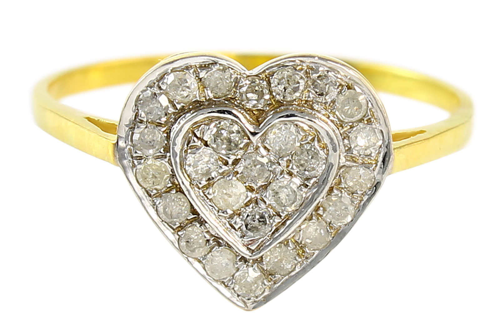 Vera Perla 10K Yellow and White Gold  0.26CT Genuine Full Diamonds Heart Ring