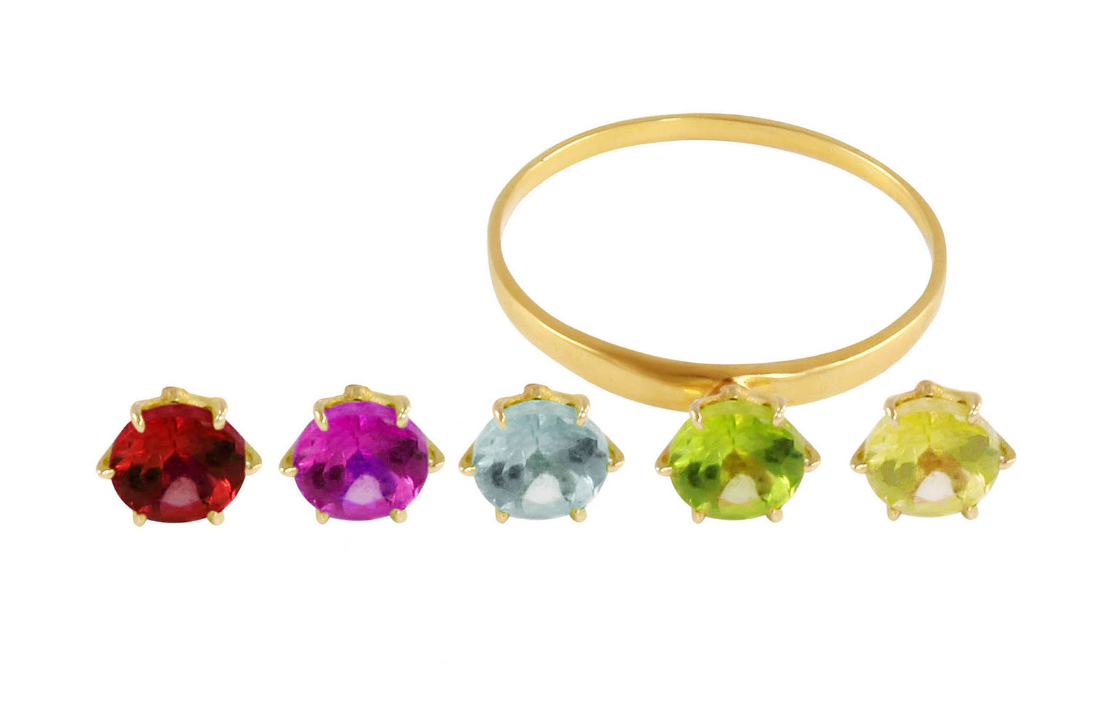 Vera Perla 18K  Yellow Gold Genuine Gemstones Interchangeable  Solitaire Ring -Size 6 US