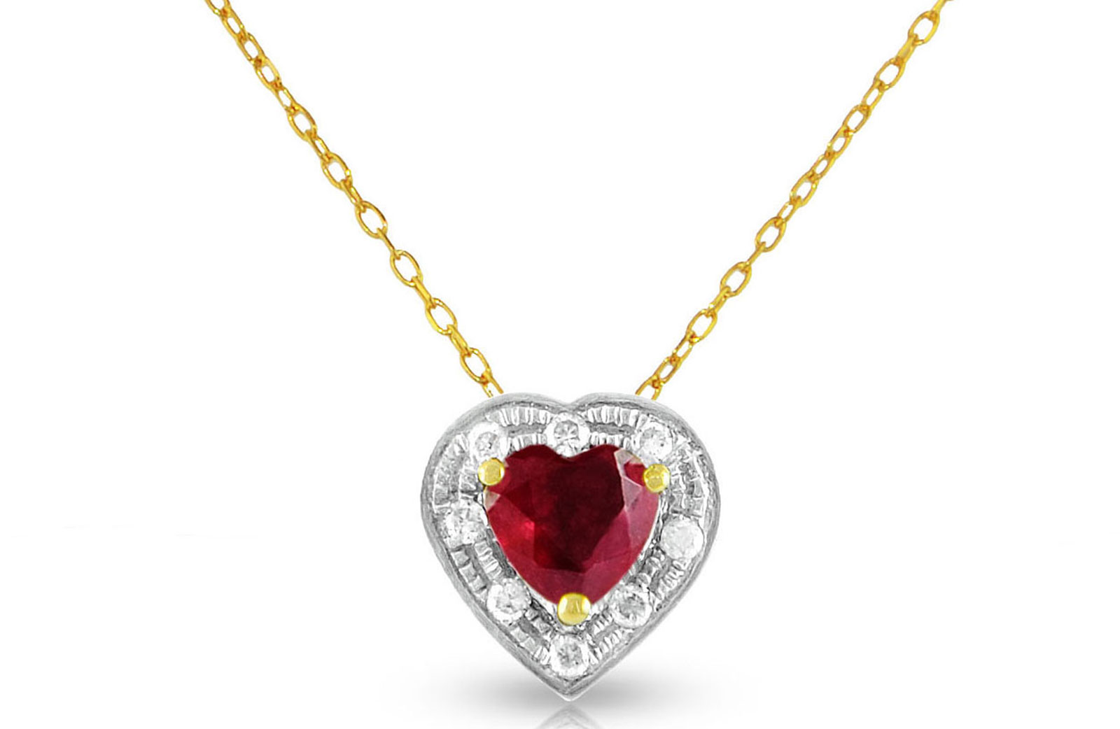 Vera Perla  18K Solid Gold and 0.08Cts Diamonds and 5mm Genuine Ruby Heart Necklace 