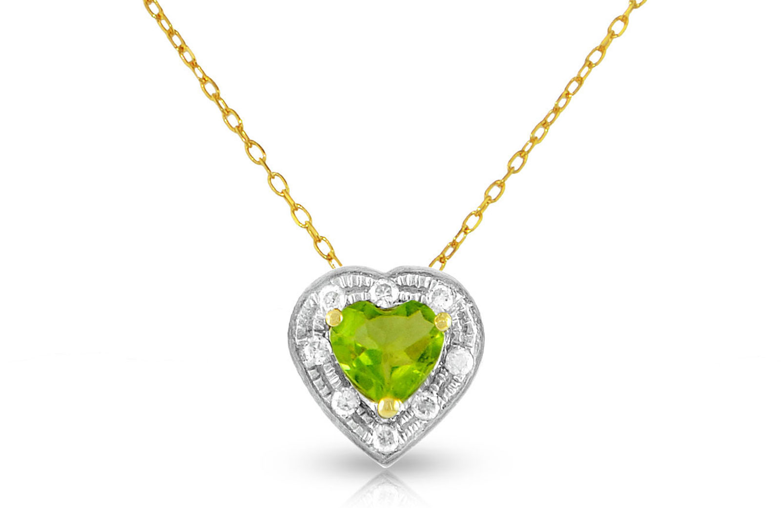 Vera Perla  18K Solid Gold and 0.08Cts Diamonds and 5mm Genuine Peridot Heart Necklace 