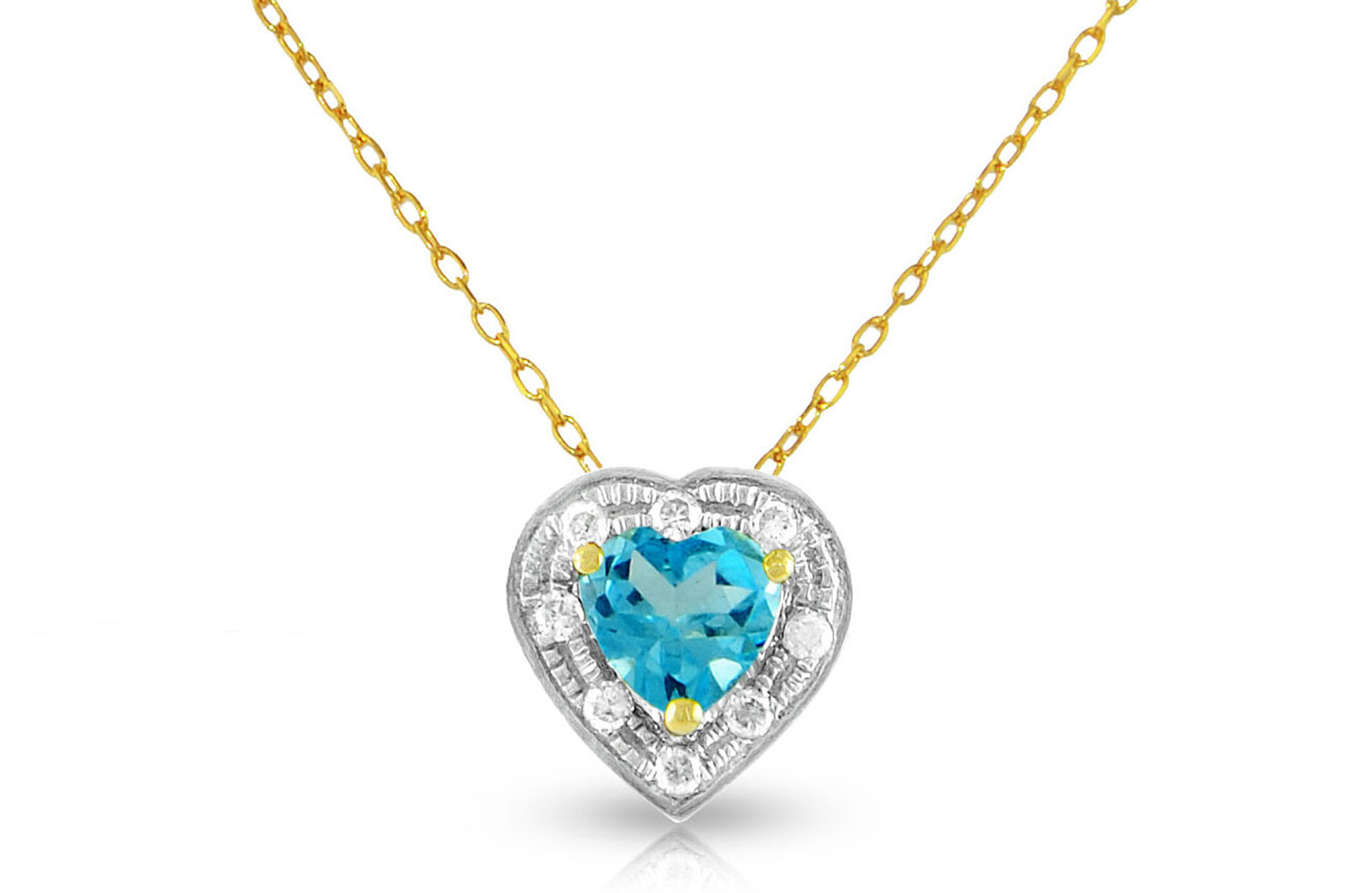 Vera Perla 18K Solid Gold and 0.08Cts Diamonds and 5mm Genuine Swiss Blue Topaz Heart Necklace 