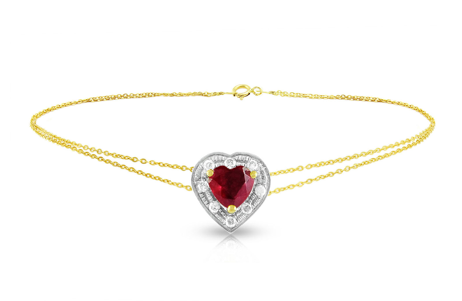 Vera Perla 18K Solid Gold and 0.08Cts Diamonds and 5mm Genuine Ruby Heart Bracelet