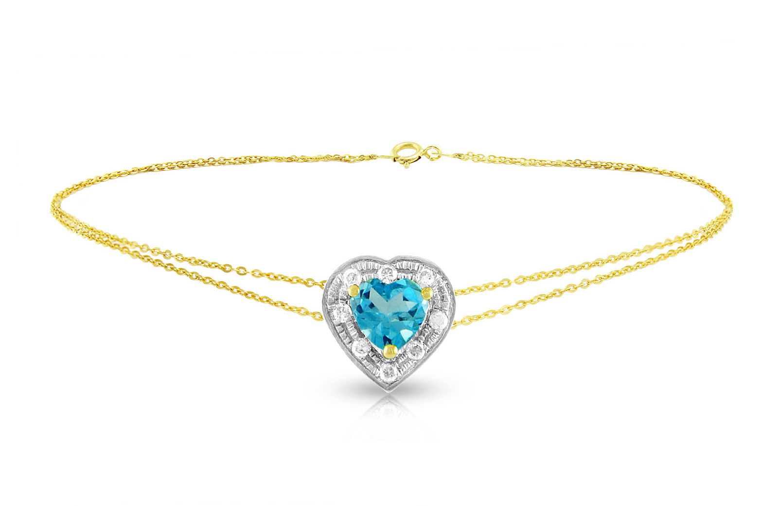 Vera Perla 18K Solid Gold and 0.08Cts Diamonds and 5mm Genuine Swiss Blue Topaz Heart Bracelet 