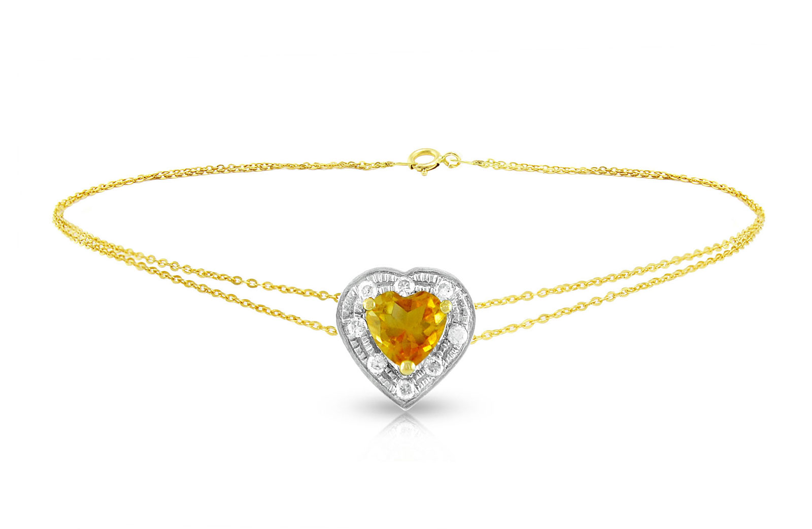 Vera Perla  18K Solid Gold and 0.08Cts Diamonds and 5mm Genuine Citrine Heart Bracelet 