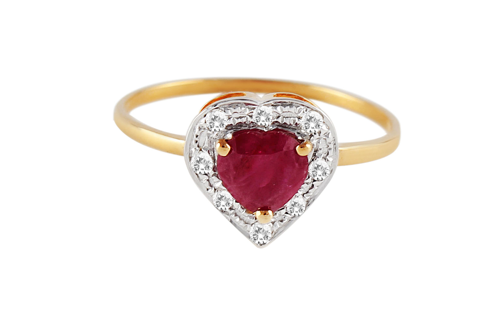 Vera Perla 18K Solid Gold 0.6Ct Genuine Heart Cut Ruby 0.08Ct Genuine Diamonds Ring