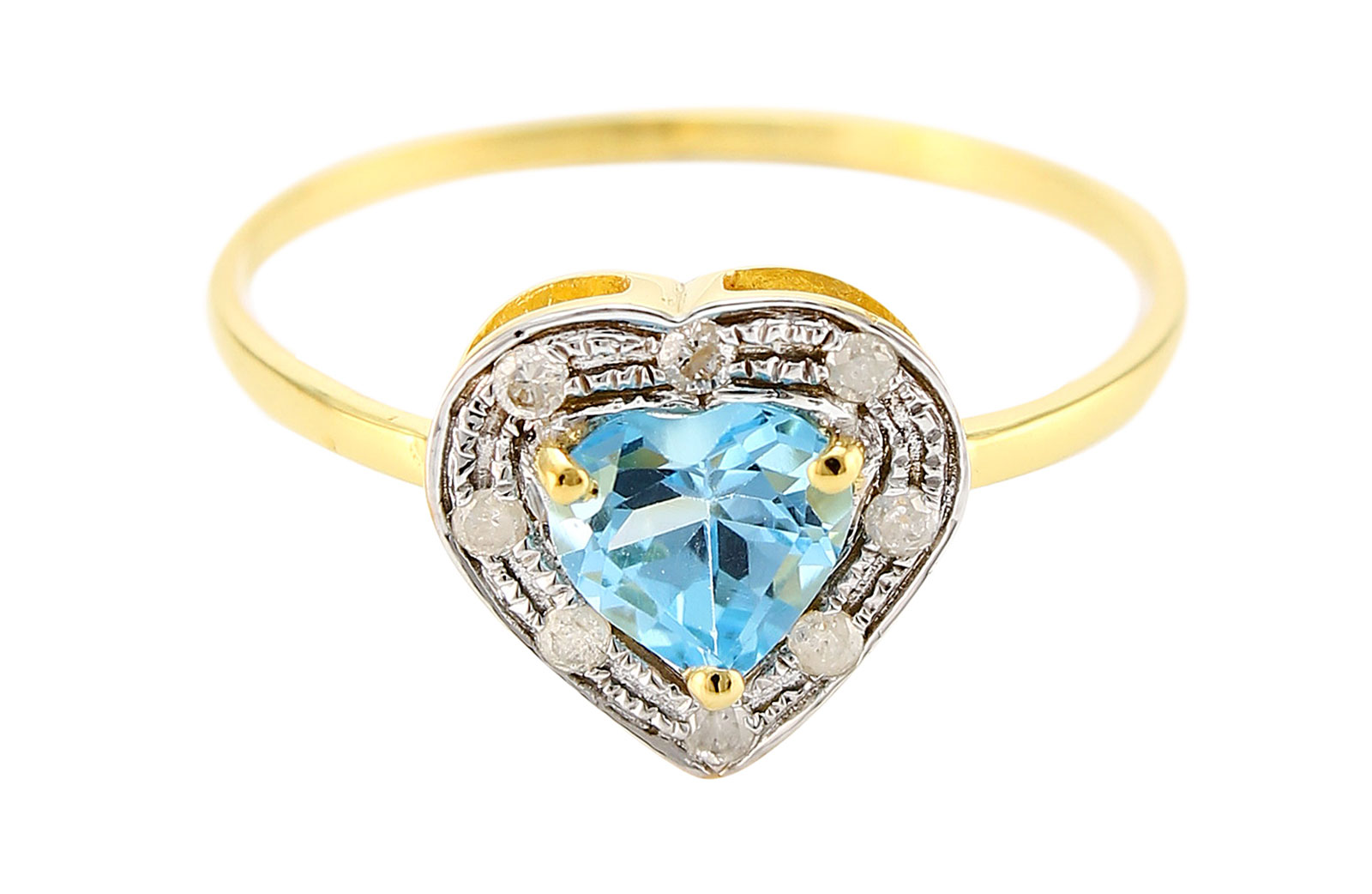 Vera Perla 18K Solid Gold 0.6Ct Genuine Heart Cut Swiss Blue Topaz 0.08Ct Genuine Diamonds Ring