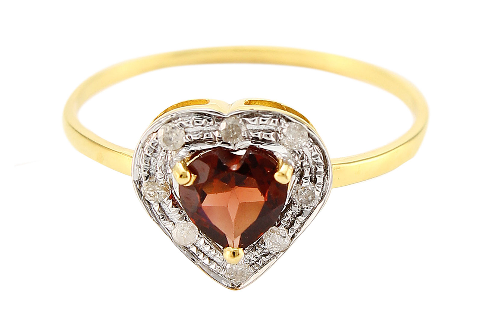 Vera Perla 18K Solid Gold 0.6Ct Genuine Heart Cut Garnet 0.08Ct Genuine Diamonds Ring