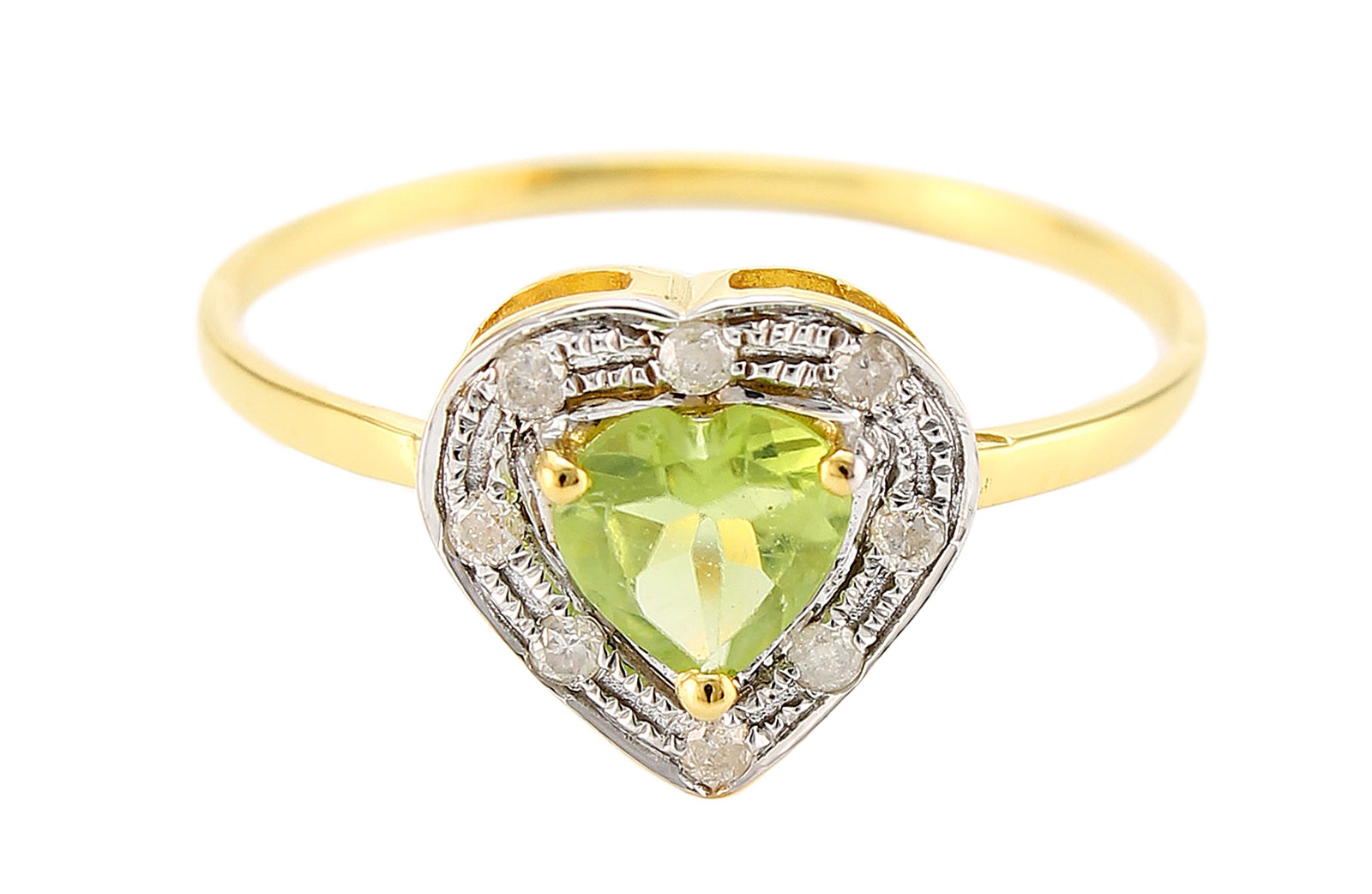 Vera Perla 18K Solid Yellow Gold 0.6Ct Genuine Heart Cut Peridot 0.08Ct Genuine Diamonds Ring 