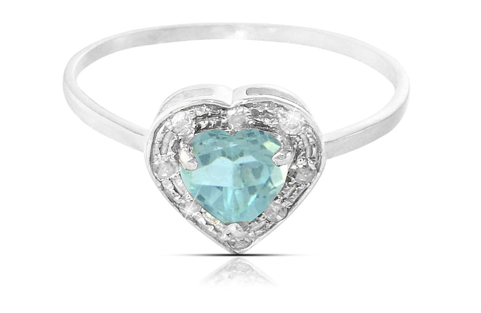 Vera Perla 18K Solid White Gold 0.6Ct Genuine Heart Cut Sky Blue Topaz 0.08Ct Genuine Diamonds Ring