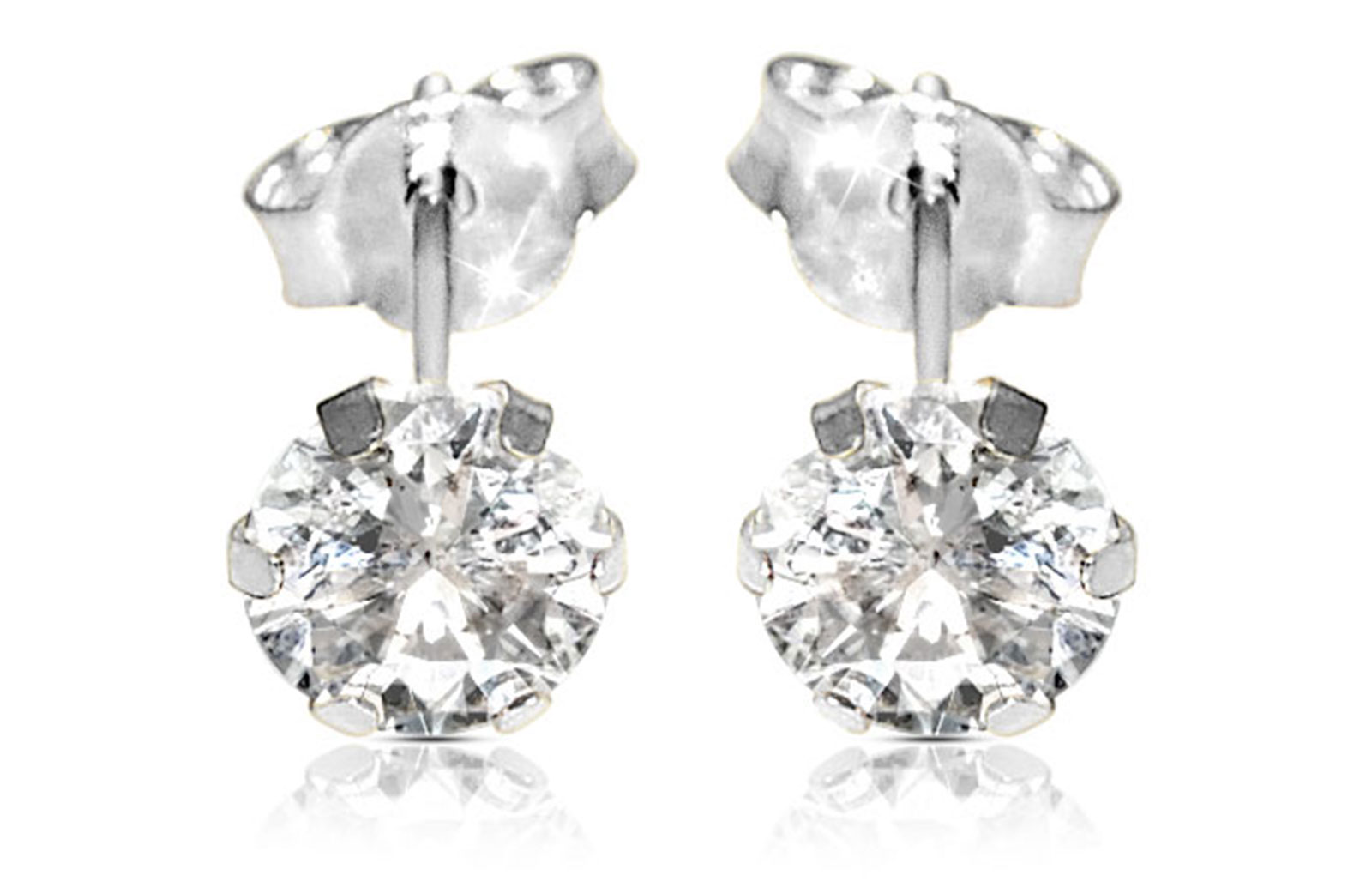 Vera Perla  18K Solid White Gold and 4mm Cubic Zirconia Earrings 